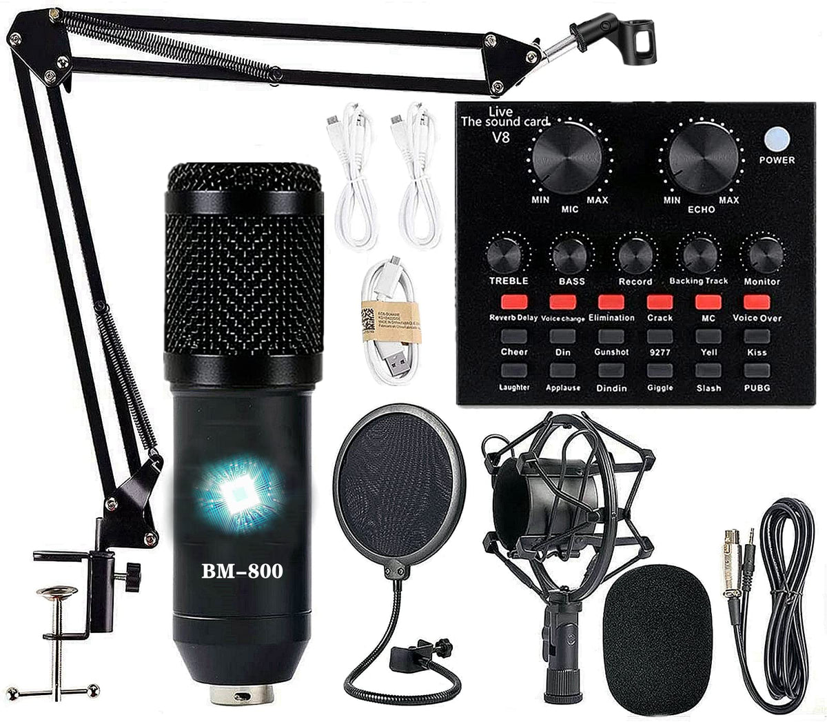 Podcast Equipment Bundle, BM-800 Condenser with Voice Changer, Recording Studio Package - Podcast Microphone Bundle for Laptop, 