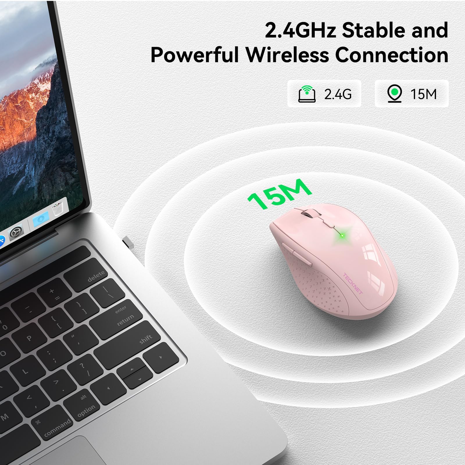 Tecknet Wireless Mouse, 2.4G Usb Computer Mouse With 6 Level Adjustable 4800 Dpi, 30 Months Battery, Ergonomic Grips, 6 Buttons Portable For Pc, Chromebook, Mac   Pink