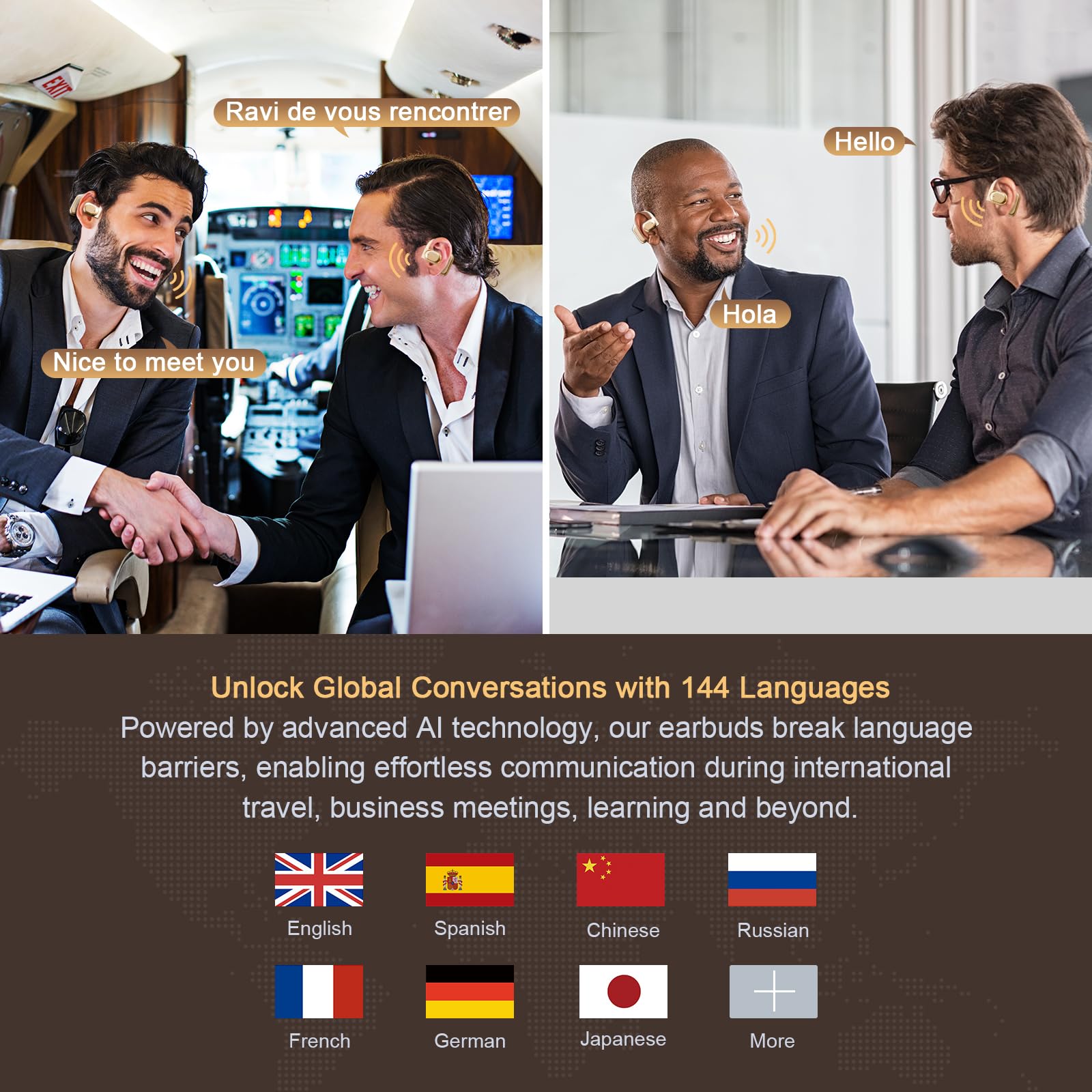 Ai Translation Earbuds Real Time For Iphone And Android, 144 Language Translator Earbuds 3-In-1 Translation Headphones Translati