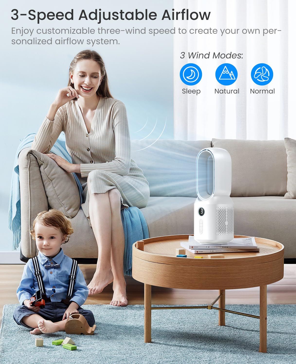 Let'Me Desk Fan, 106 Oscillating Fan For Indoors,Bladeless Fan With 3 Speeds, Small Office Fan With Led Light, 13 Inch Personal