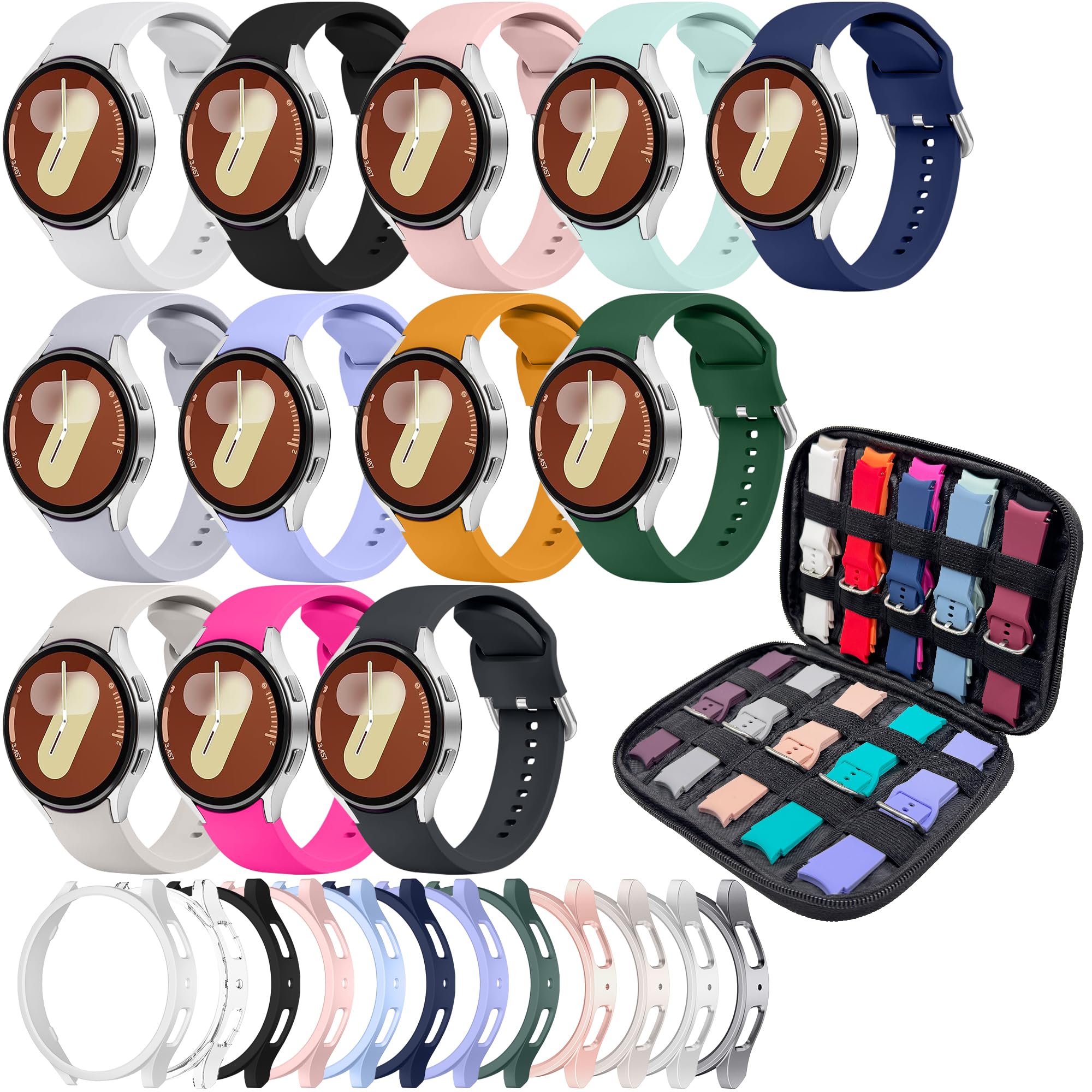 Quanfun 12 Pack No Gap Galaxy Watch Bands And 12 Pack Galaxy Watch Cases Compatible With Samsung Galaxy Watch 7 40Mm Case Protec