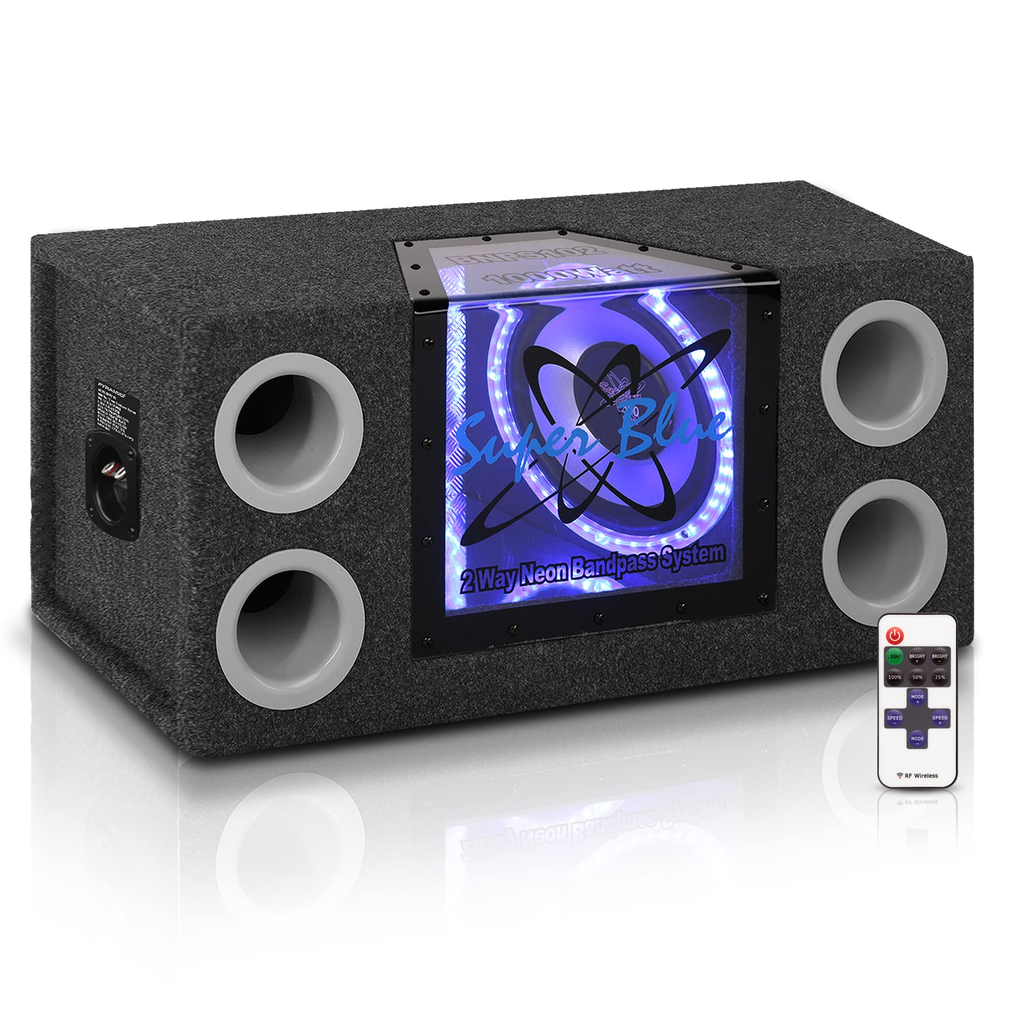 Pyramid 1000W Dual Bandpass Speaker System   Car Audio Subwoofer W/ Neon Accent Lighting, Plexi Glass Front Window, 4 Tuned Port