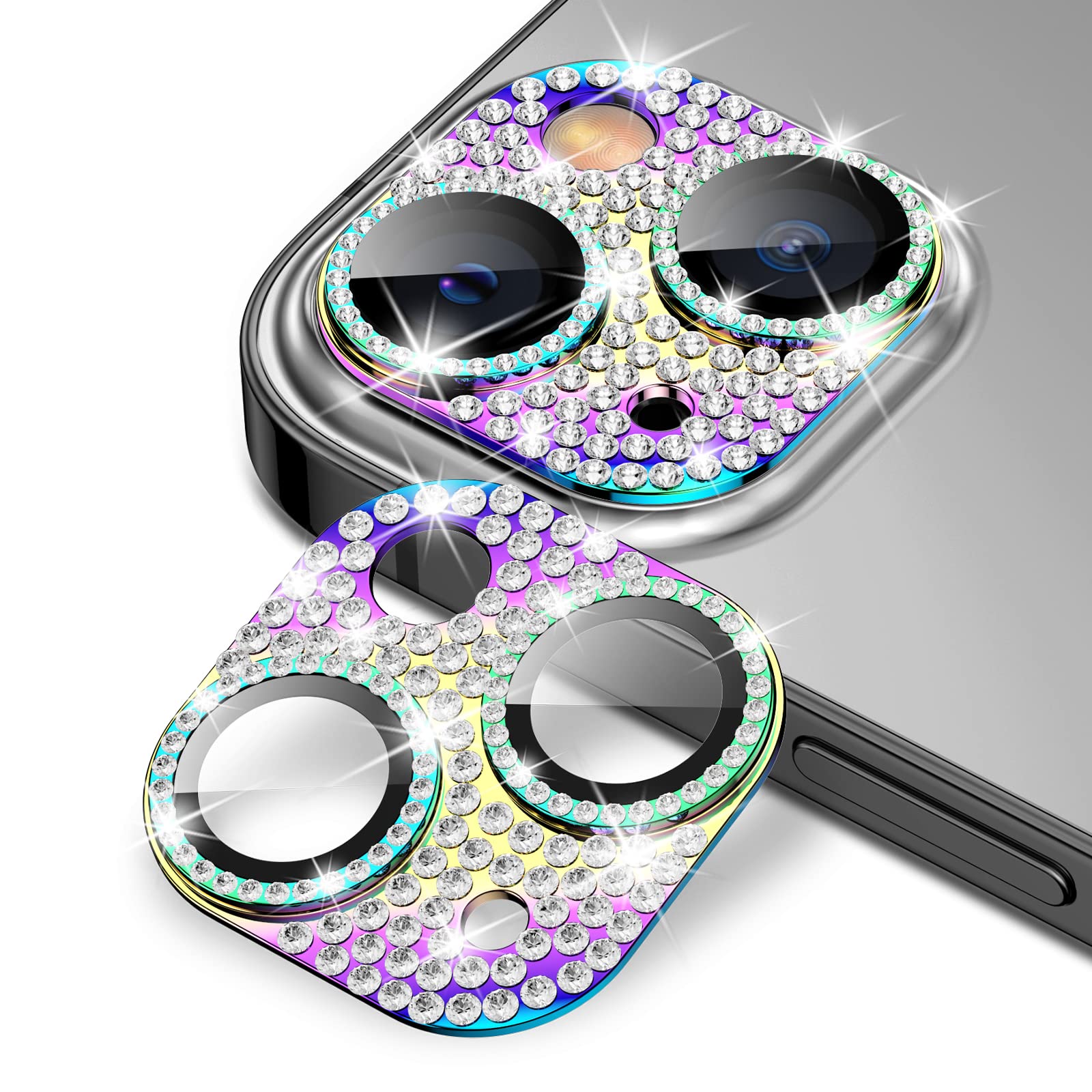 Goton Bling Metal Protector For Iphone 14 Plus & Iphone 14 Camera Lens Protector, Glitter Diamond Lens Cover Glass Screen Protec