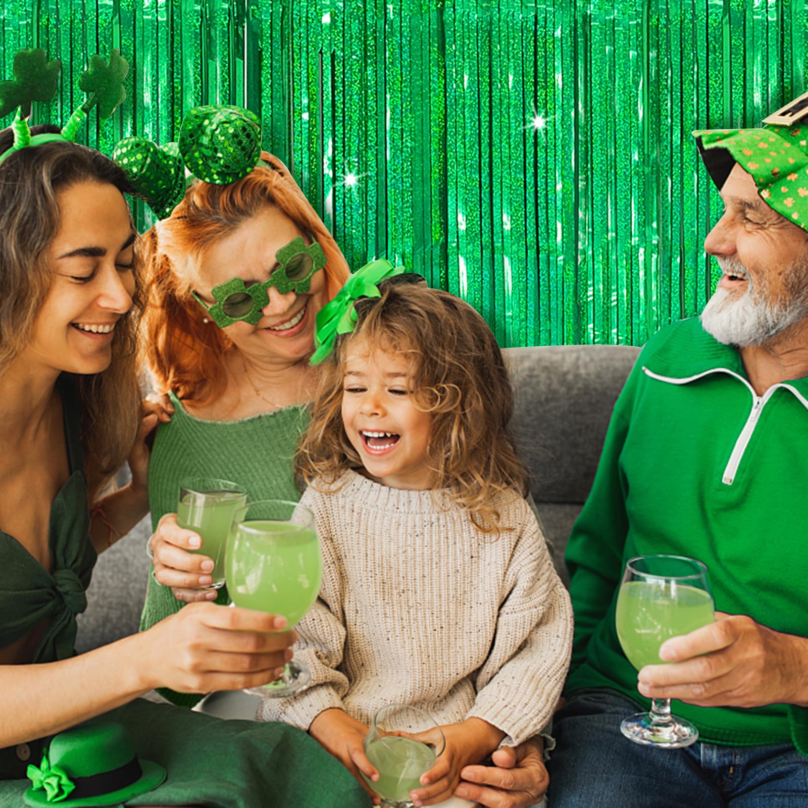 Tinsel Curtain Party Backdrop Green Birthday Party Decorations 10 Packs Glitter Foil Fringe Curtain Party Decor Streamers Photo