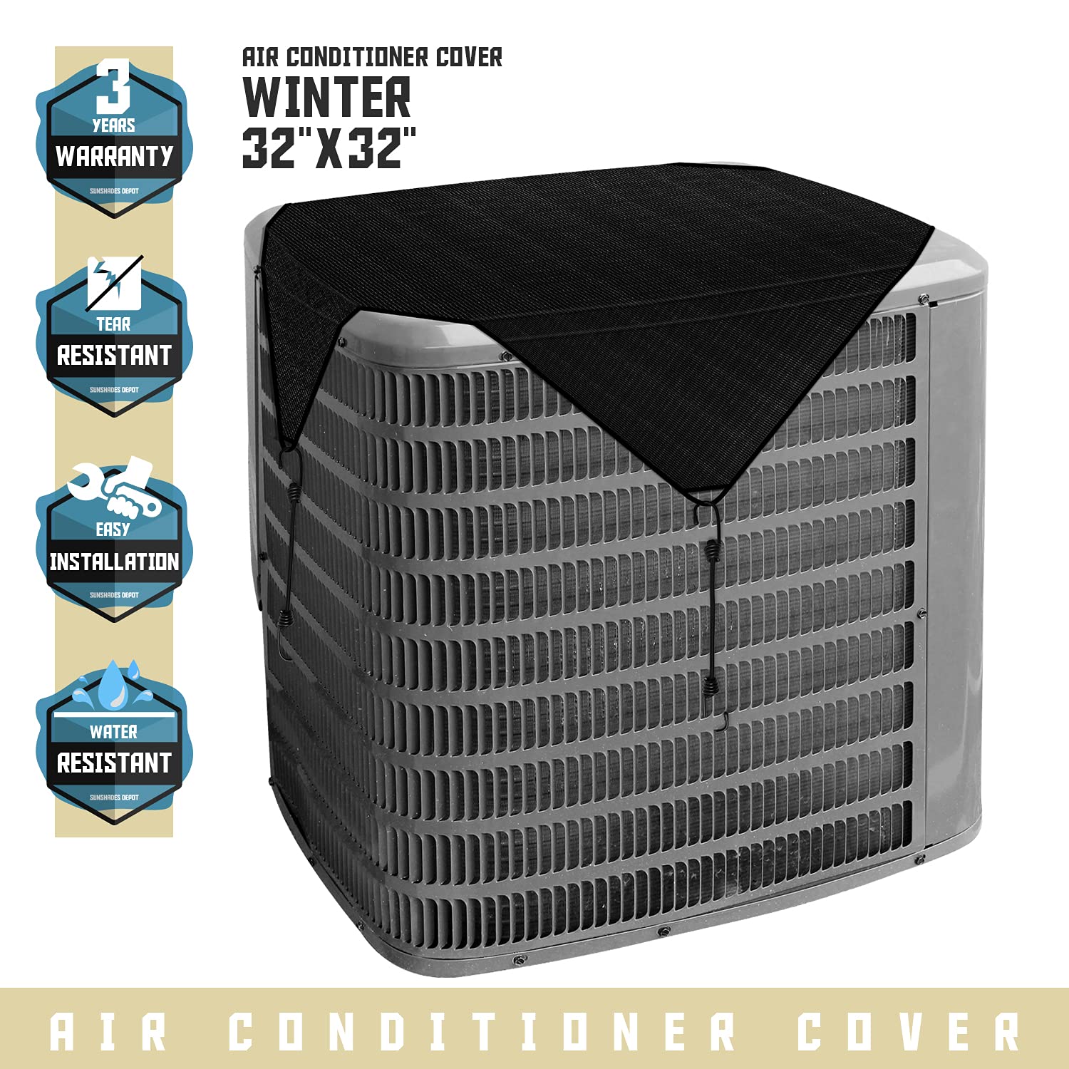 Tang Outside Winter Ac Unit Cover 32''X32'' Outdoor Air Conditioner A/C Unit Compressor Cover Keep Out Leaves With Bungee Cords