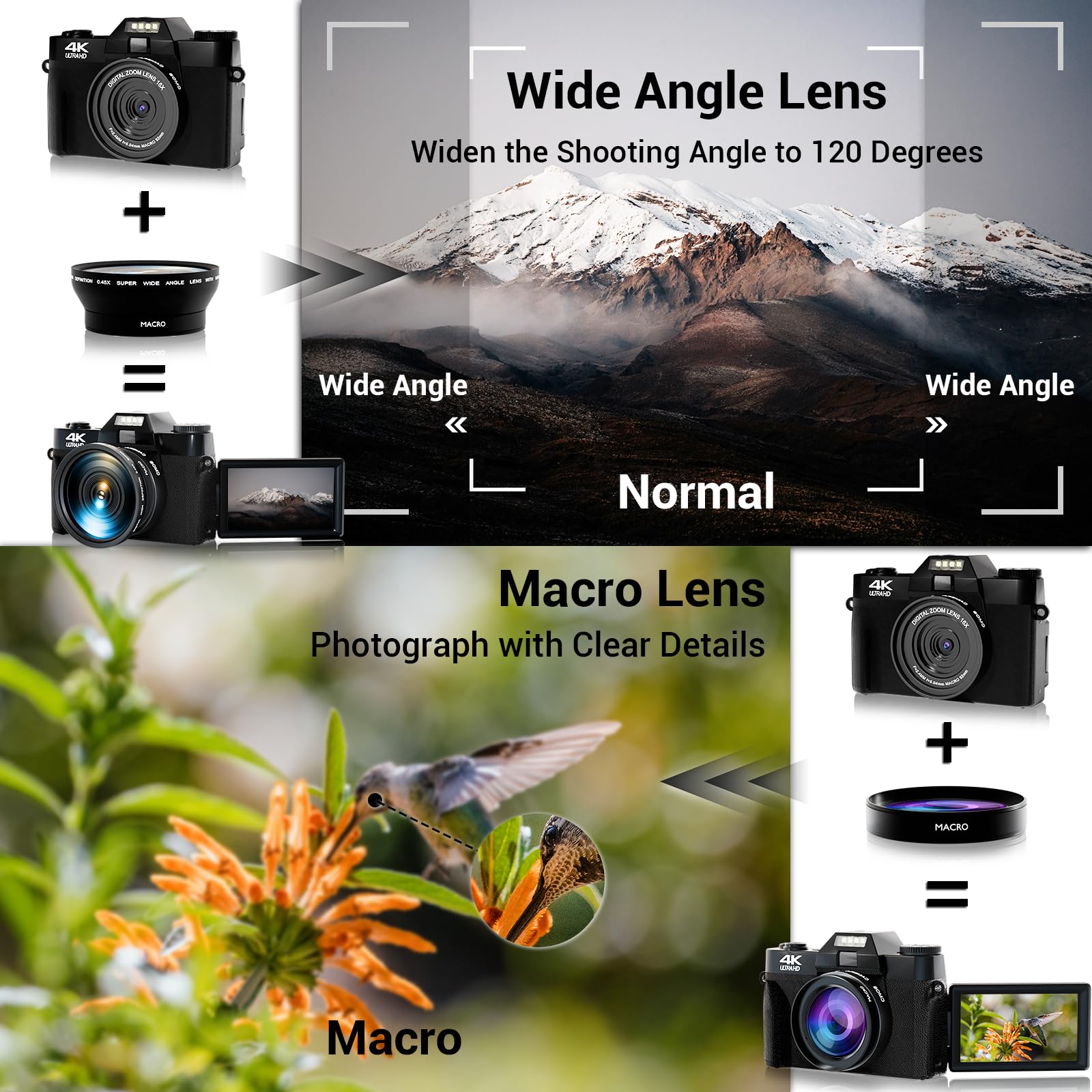 4K Digital Camera For Photography Autofocus 48Mp 16X Digital Zoom With Wifi 3 180 Flip Screen Vlogging Youtube Video Students