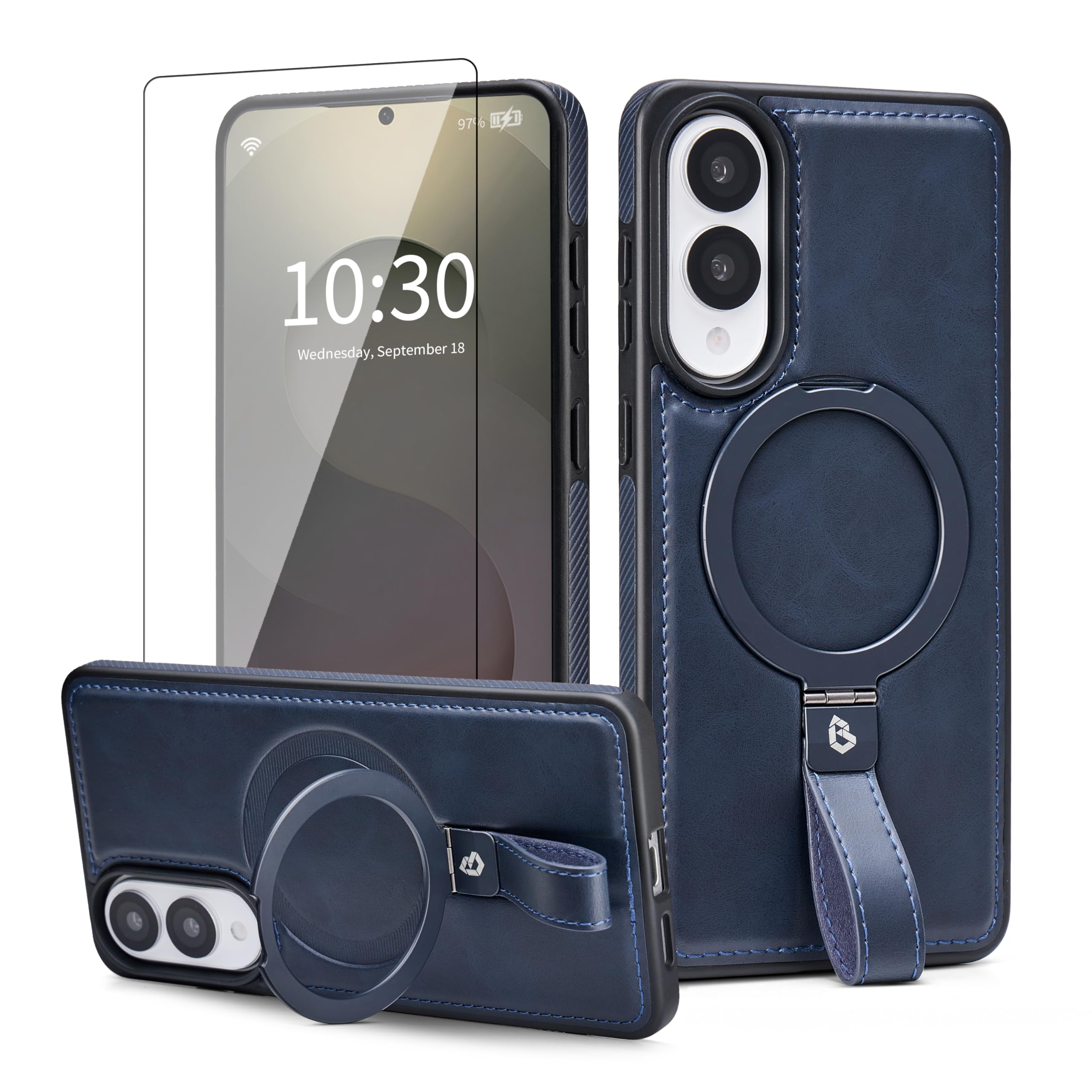 For Samsung Galaxy S25 Edge Case With Anti-Slip Grip Magnetic Stand, With Screen Protector, Protective S25 Edge Leather Case, Co