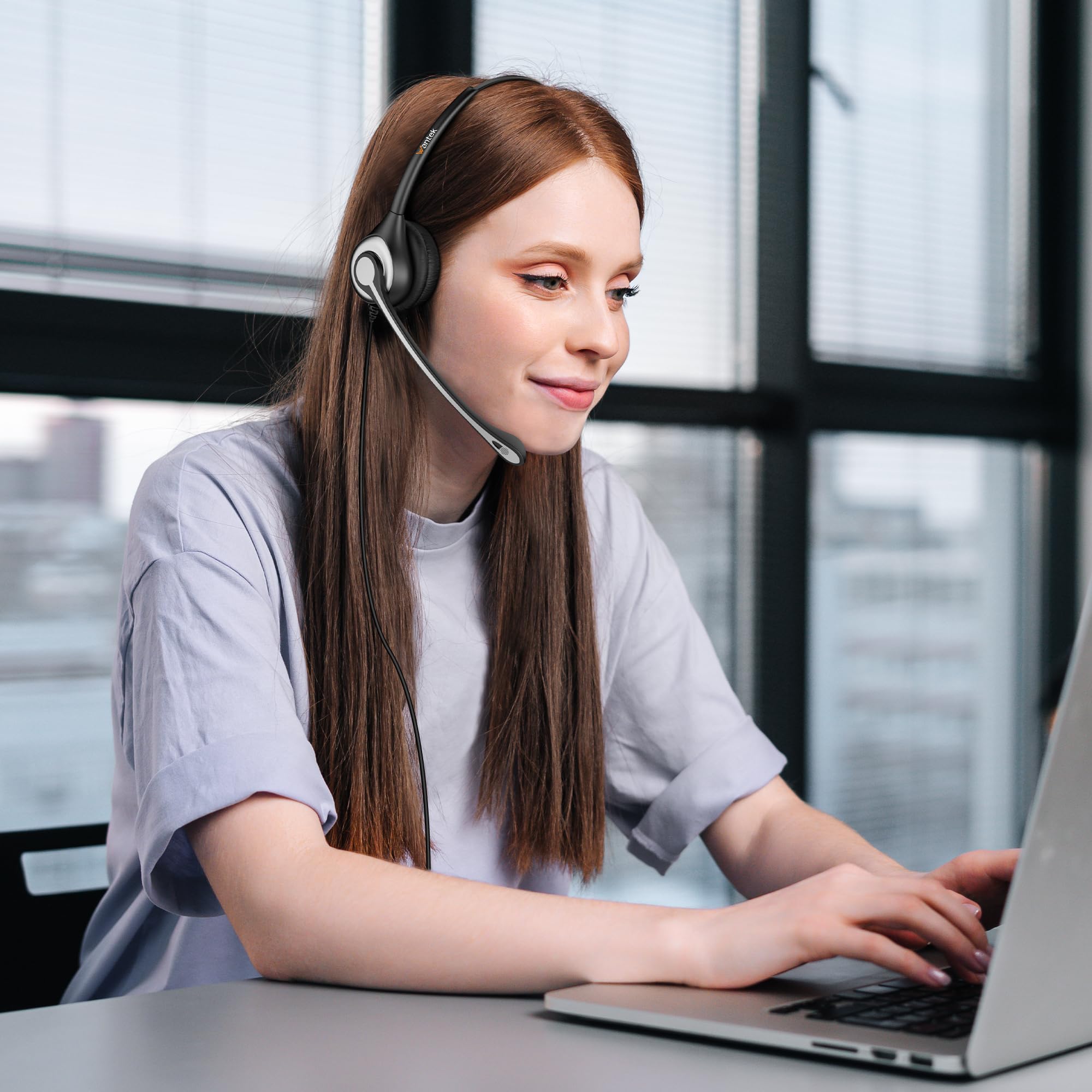 Phone Headset Rj9 With Microphone Noise Cancelling & Volume Controls, Office Telephone Headset Compatible With Polycom Plantroni