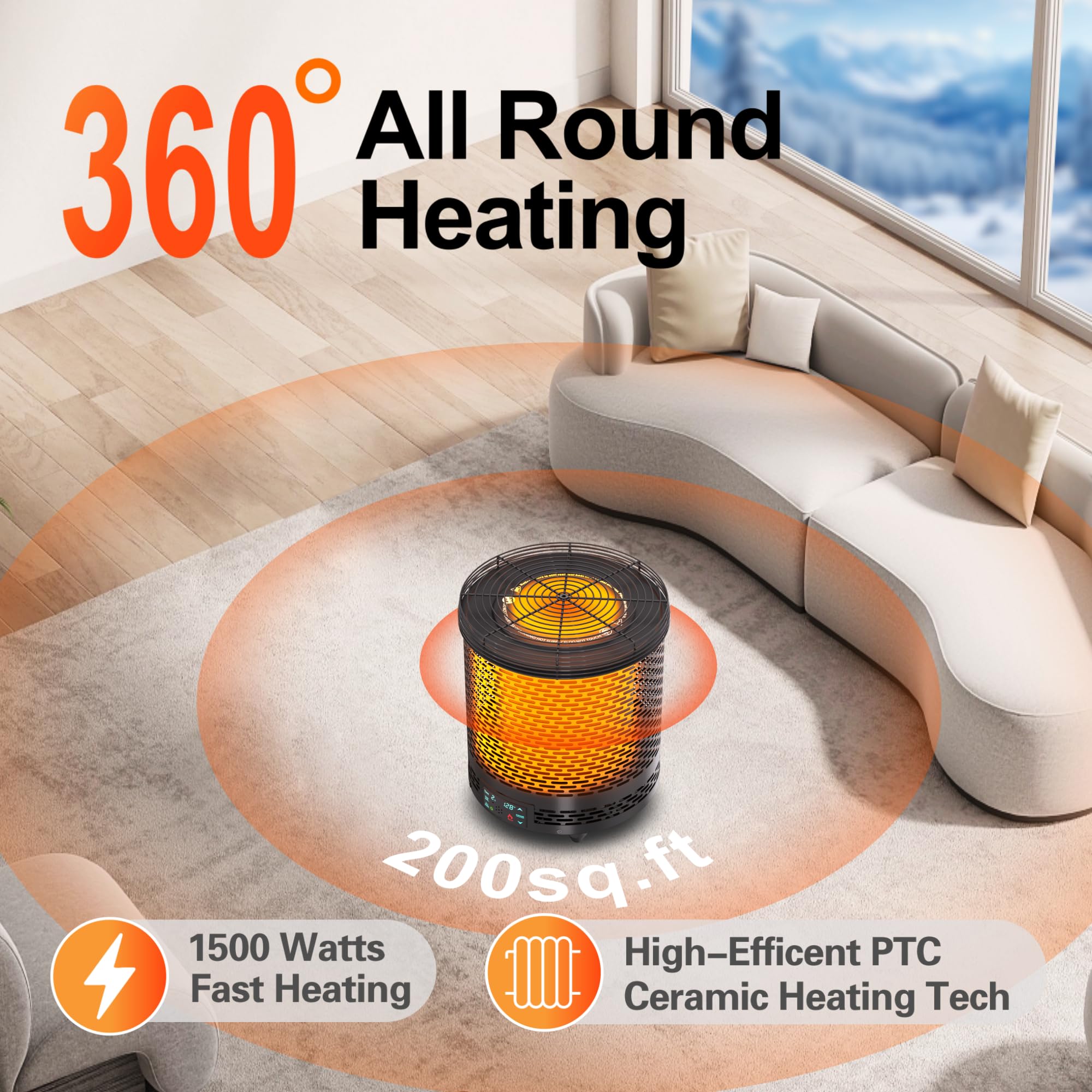 Vpu Space Heater, Voice Control Electric Heaters For Indoor Use, 360? Fast Heating 1500W Energy Efficient Portable Heater, Safe