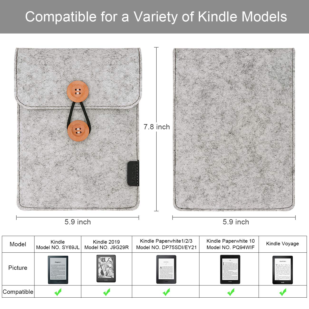 Walnew Soft Sleeve For 6'' Kindle Sleeve Bag For Kindle 2019/ Kindle 4/5/Kindle Touch/Kindle Paperwhite/Kindle Paperwhite 10Th/K