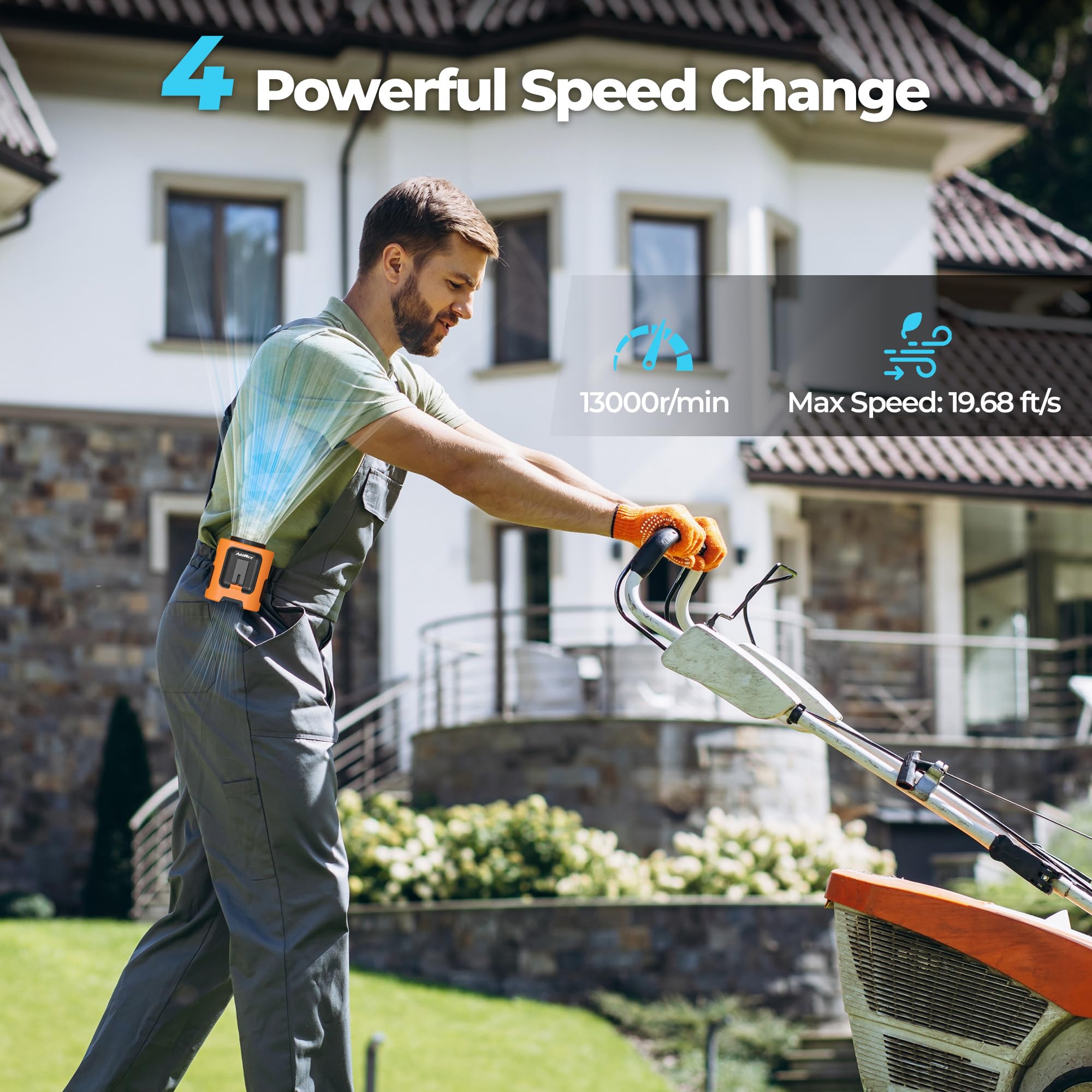 Addacc Portable Waist Fan, 4 Speeds 13000Rpm Strong Airflow, Clip On Belt & Rechargeable, Battery Operated 24Hrs, Power Bank, Ha