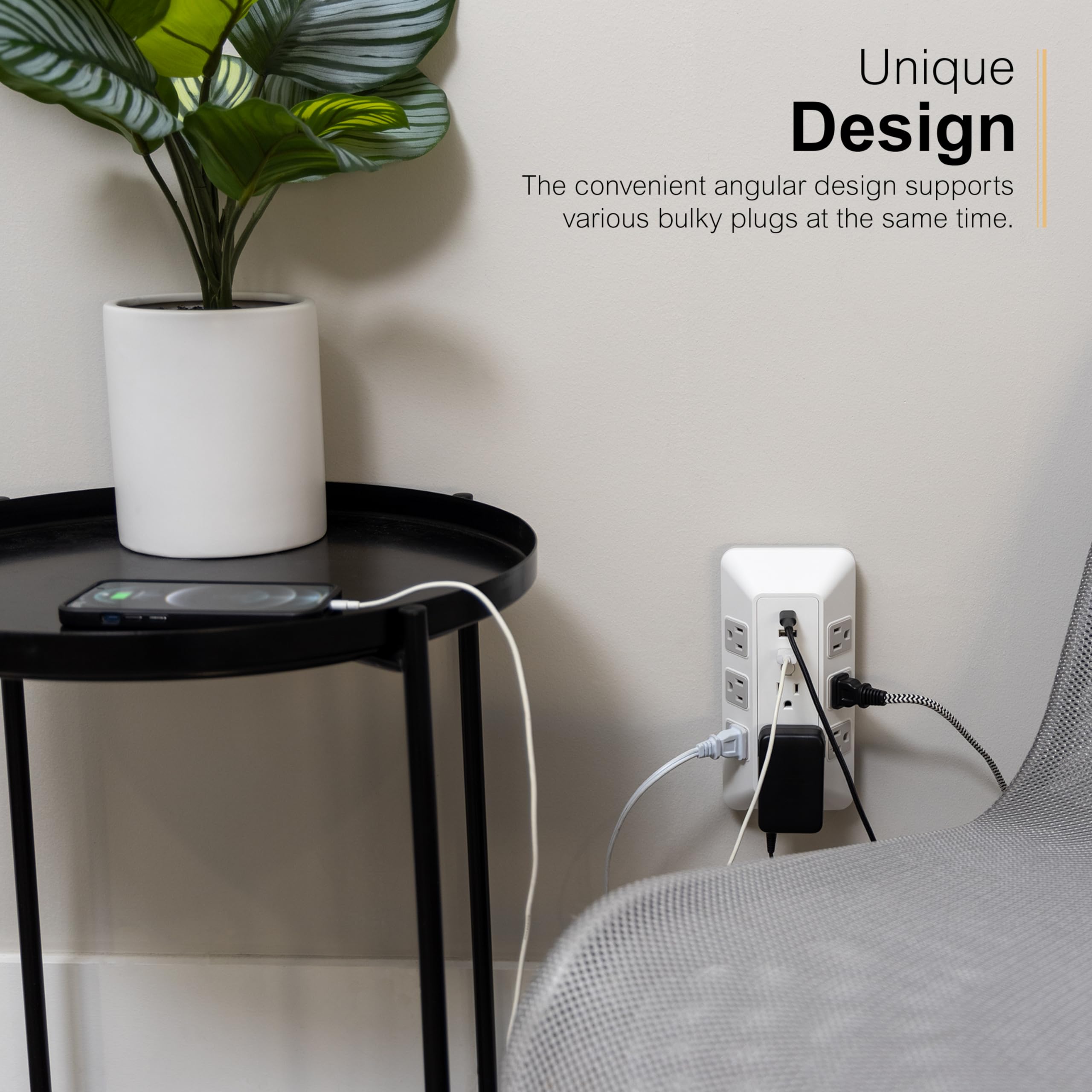 Ge 8 Outlet Surge Protector With Usb, Outlet Extender, 2 Usb A, 1 Usb C, Adapter Spaced, For Home School And Office, 2000J, Whit