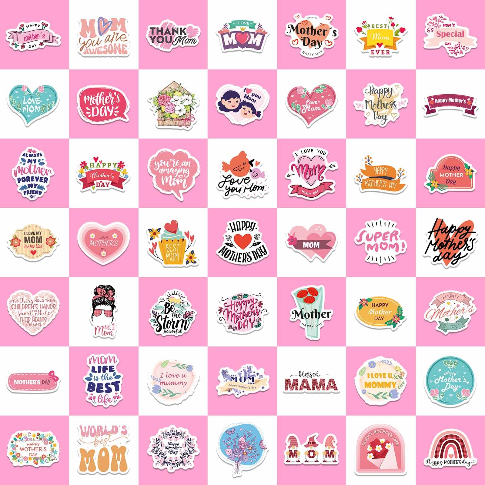 Igetooy 100 Pcs Mothers Day Stickers, I Love You Mom Stickers, Happy Mothers Day Sticker, Vinyl Decals For Gift Cards, Water Bot