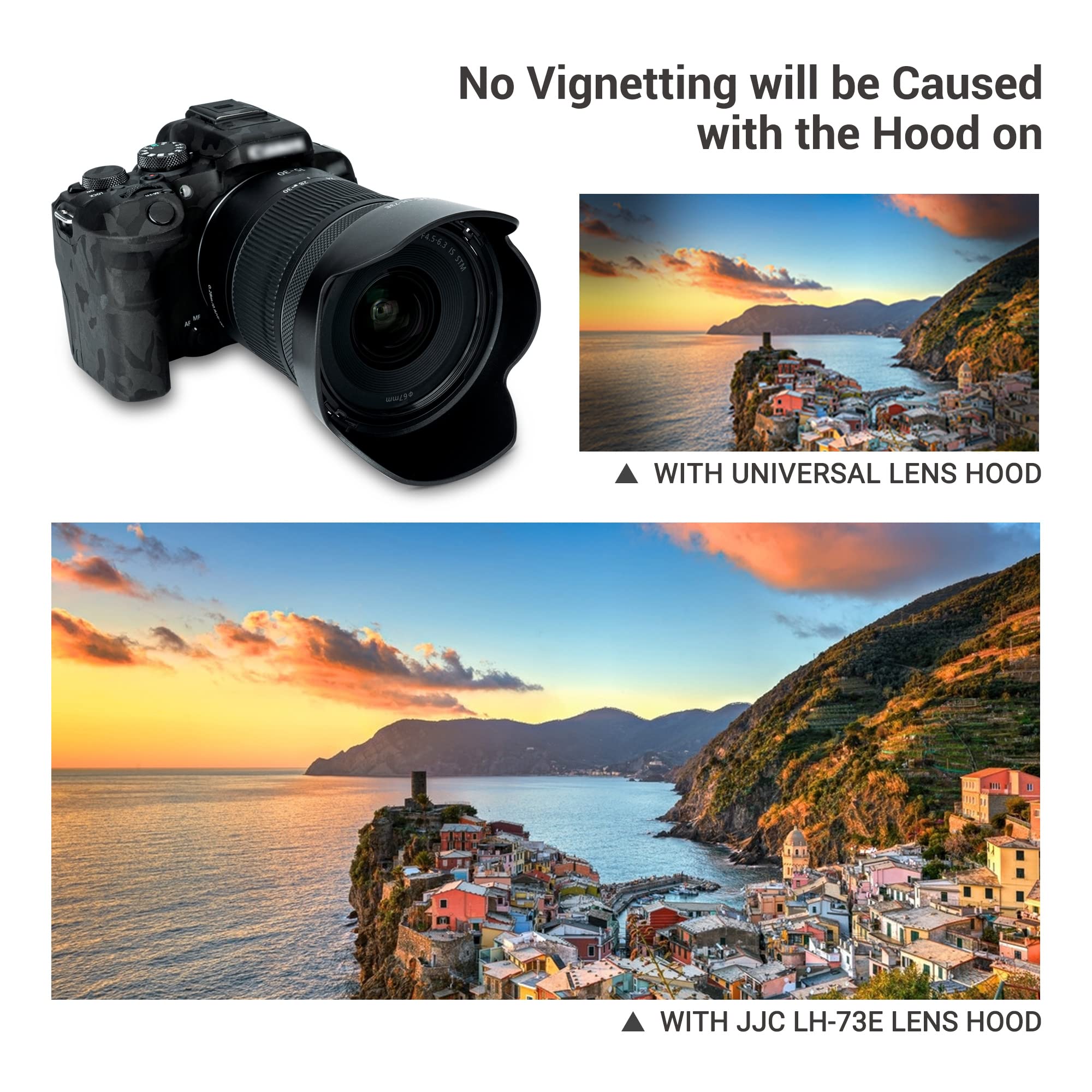 JJC Lens Hood for Canon RF 15-30mm F4.5-6.3 IS STM Replaces EW-73E Reversible 67mm Filter Compatible