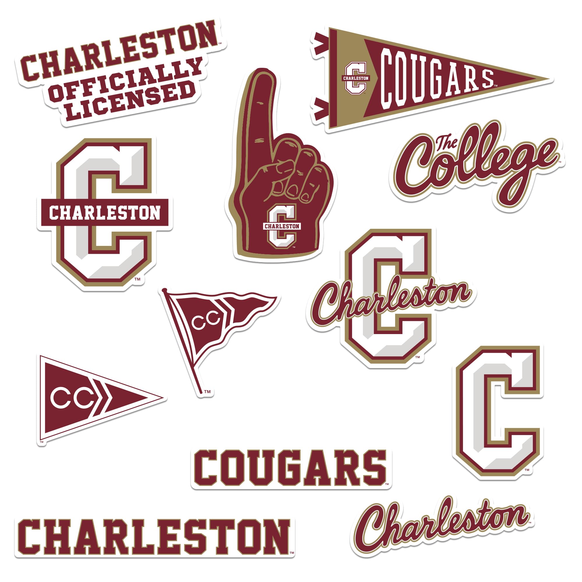 College Of Charleston 11Ct Vinyl Large Deluxe Stickers Variety Pack   Laptop, Water Bottle, Scrapbooking, Tablet, Skateboard, In