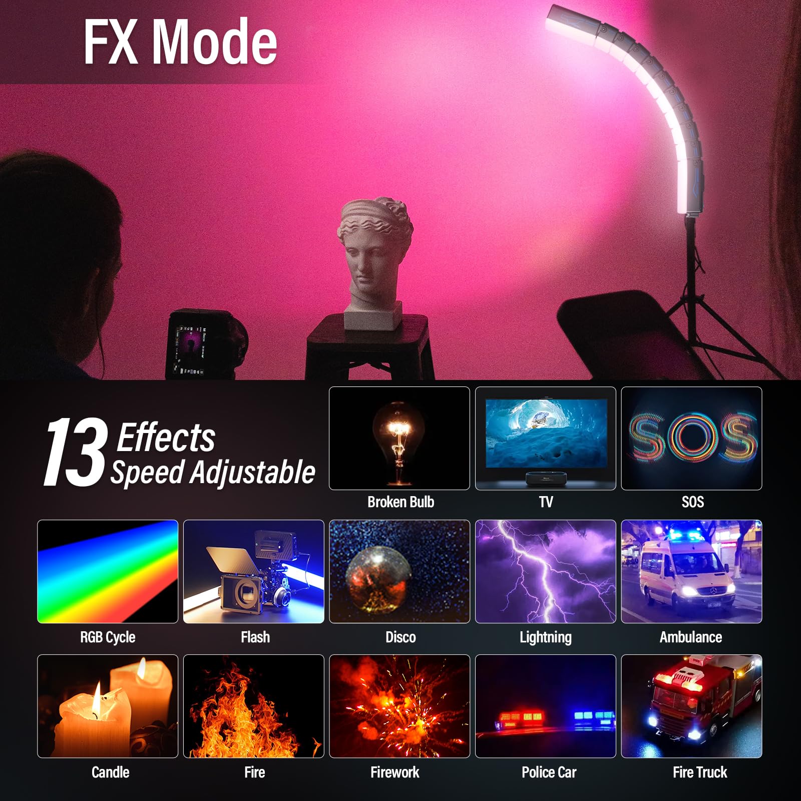 Sirui 15W Bendable Rgb Video Light, Led Panel Light For Studio Photography Lighting, Adjustable 360 Full Color, 2500K 7000K, Sea