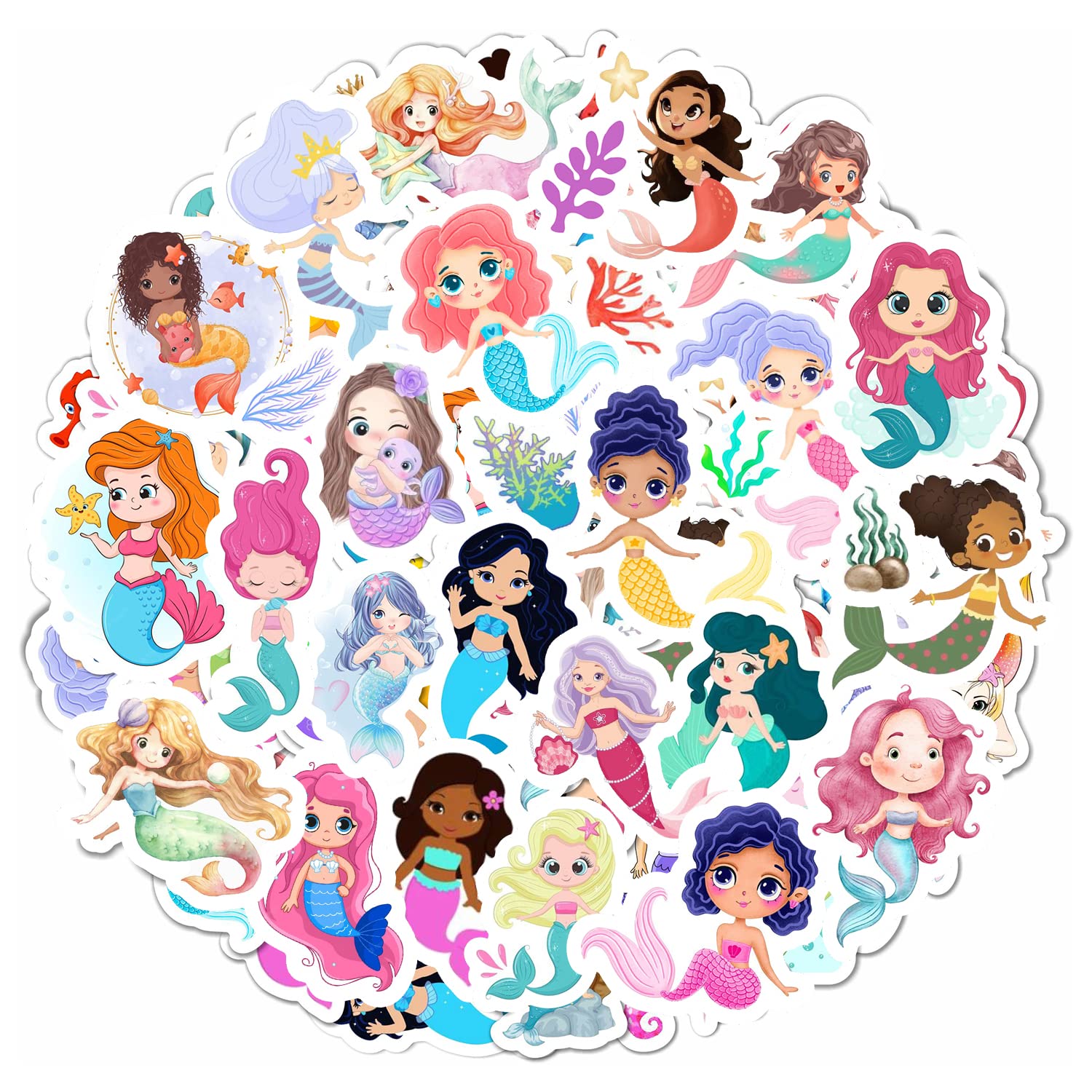 Mermaid Stickers For Girls, Mermaid Decals For Laptop, Cups, Water Bottles, Mermaid Birthday Party Supplies, Mermaid Party Favor