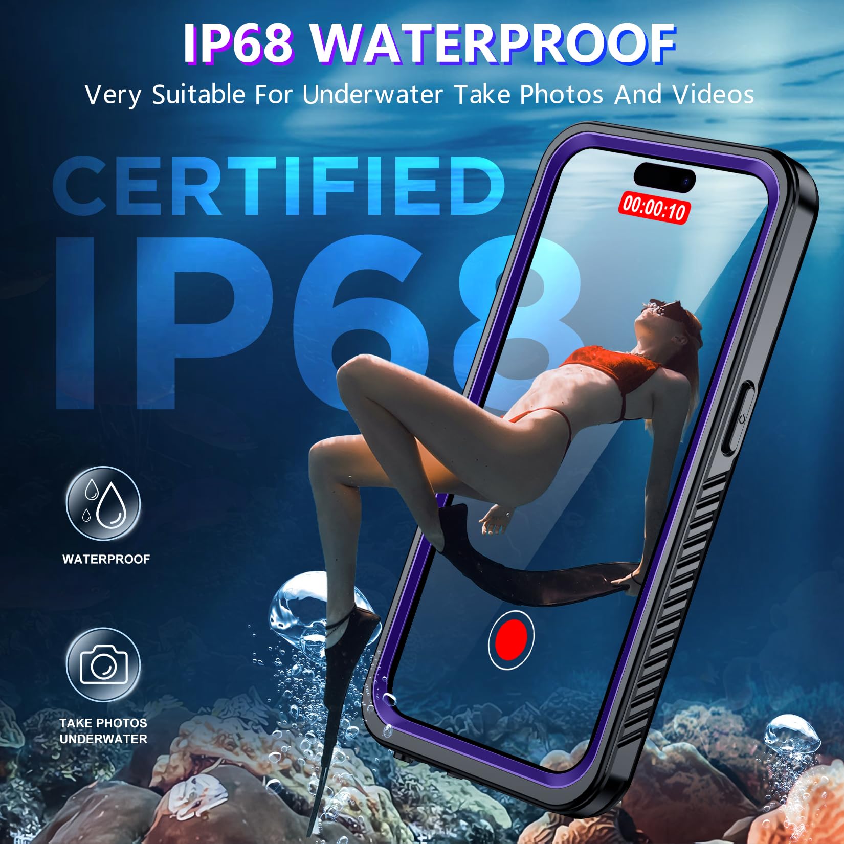 Red2Fire 2024 New For Iphone 15 Pro Case Waterproof, [Full Body Shockproof] [Ip68 Underwater][Dustproof][Dropproof] Phone Case F