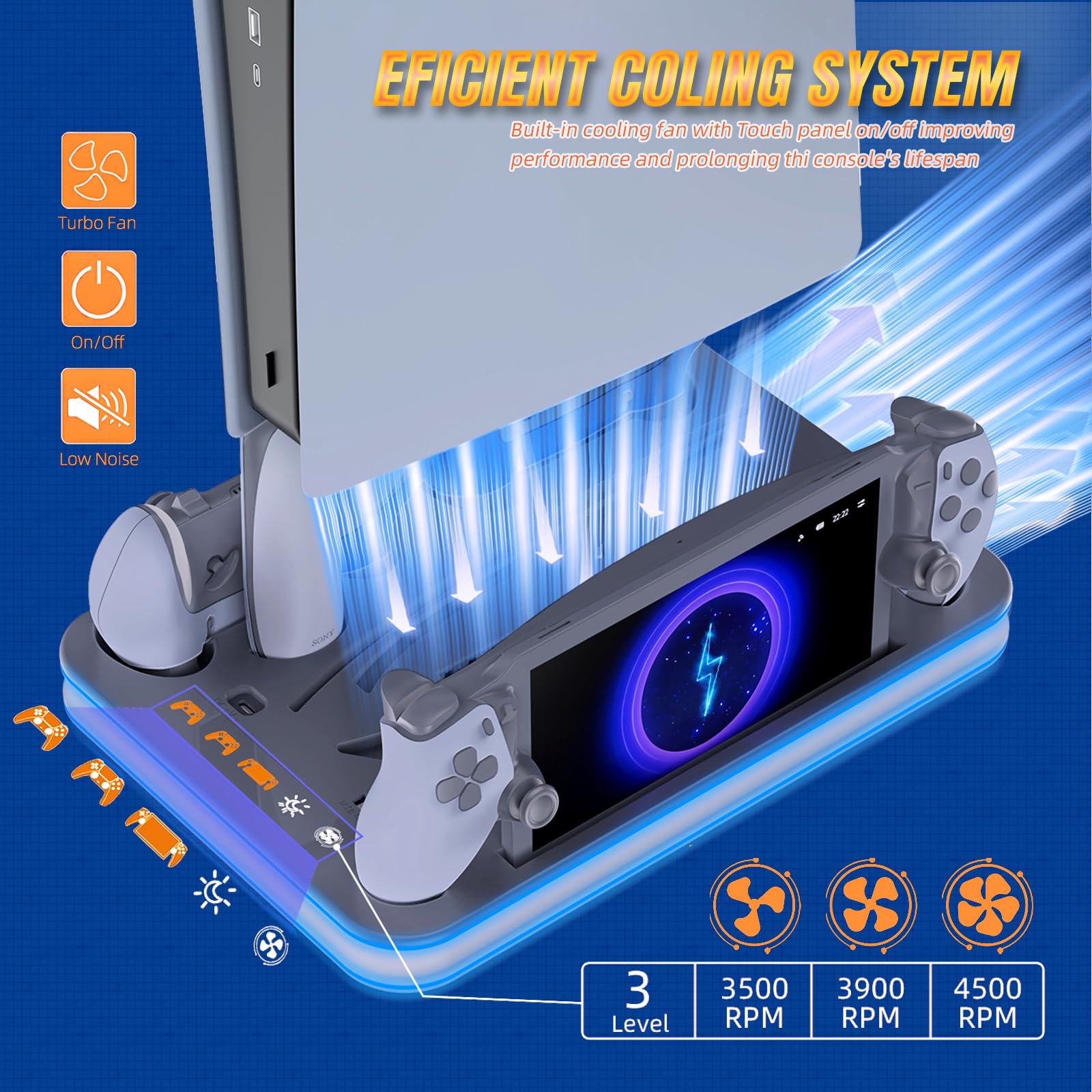 Ps5 Stand And Cooling Station With Rgb Led Controller Charger For Playstation 5, Ps5 Controller Charger For Dual Sense & Edge Co