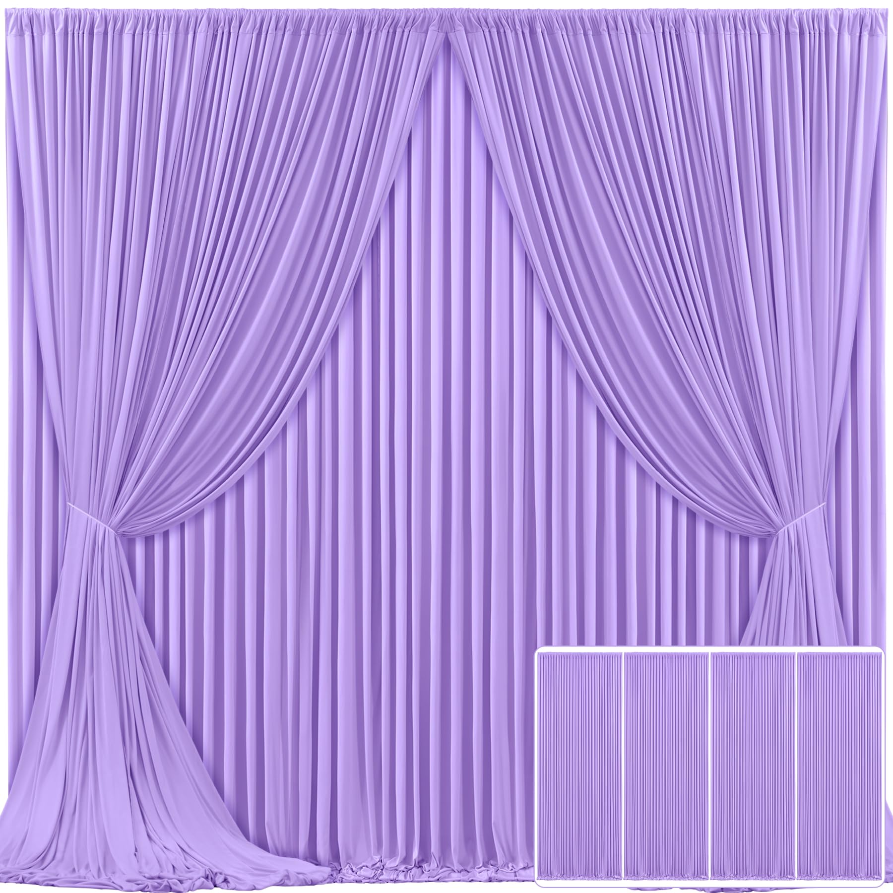 4 Panels Lavender Backdrop Curtain For Parties Wedding Wrinkle Free Light Purple Photo Curtains Backdrop Drapes Fabric Decoratio