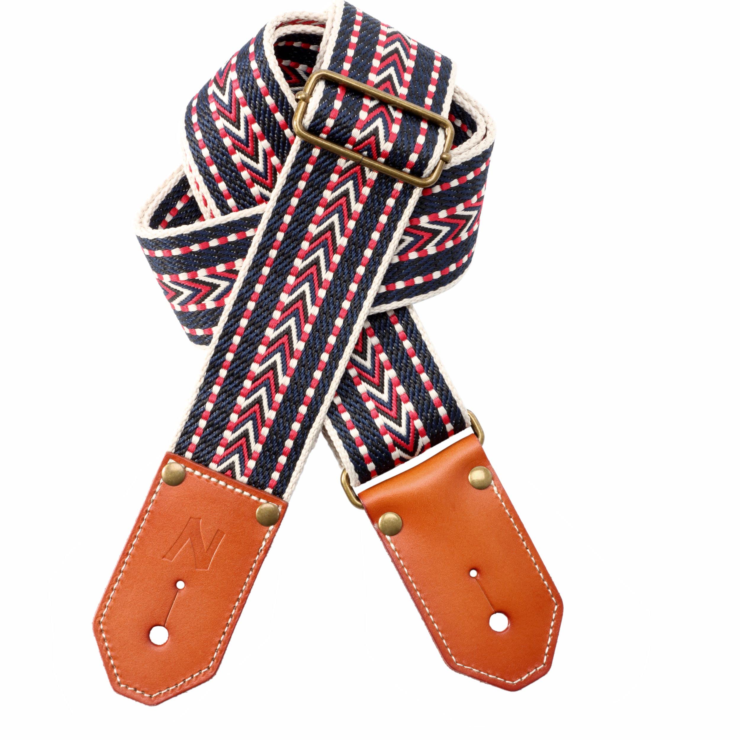 Nefelibata Cool Woven Guitar Strap Cotton Guitar Straps With Thicked First Layer Vegetable Tanned Cowhide Leather Ends For Acous