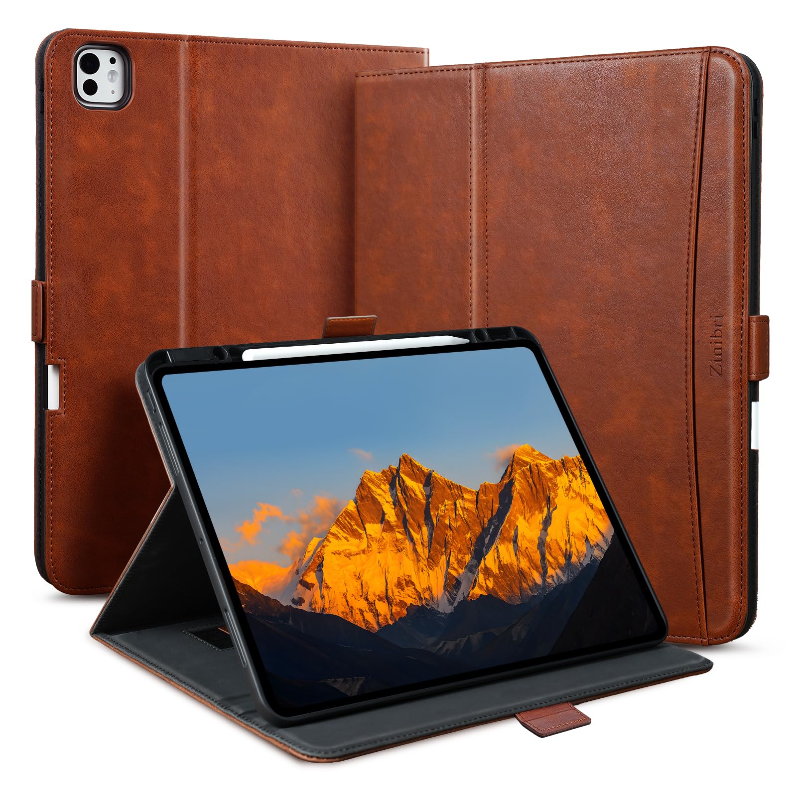 Zinibri Handcrafted Case for iPad Pro 11 Inch M5 2025/M4 2024 with Pencil Holder & Hand Strap & Pocket,Auto Sleep/Wake,Magnetic 