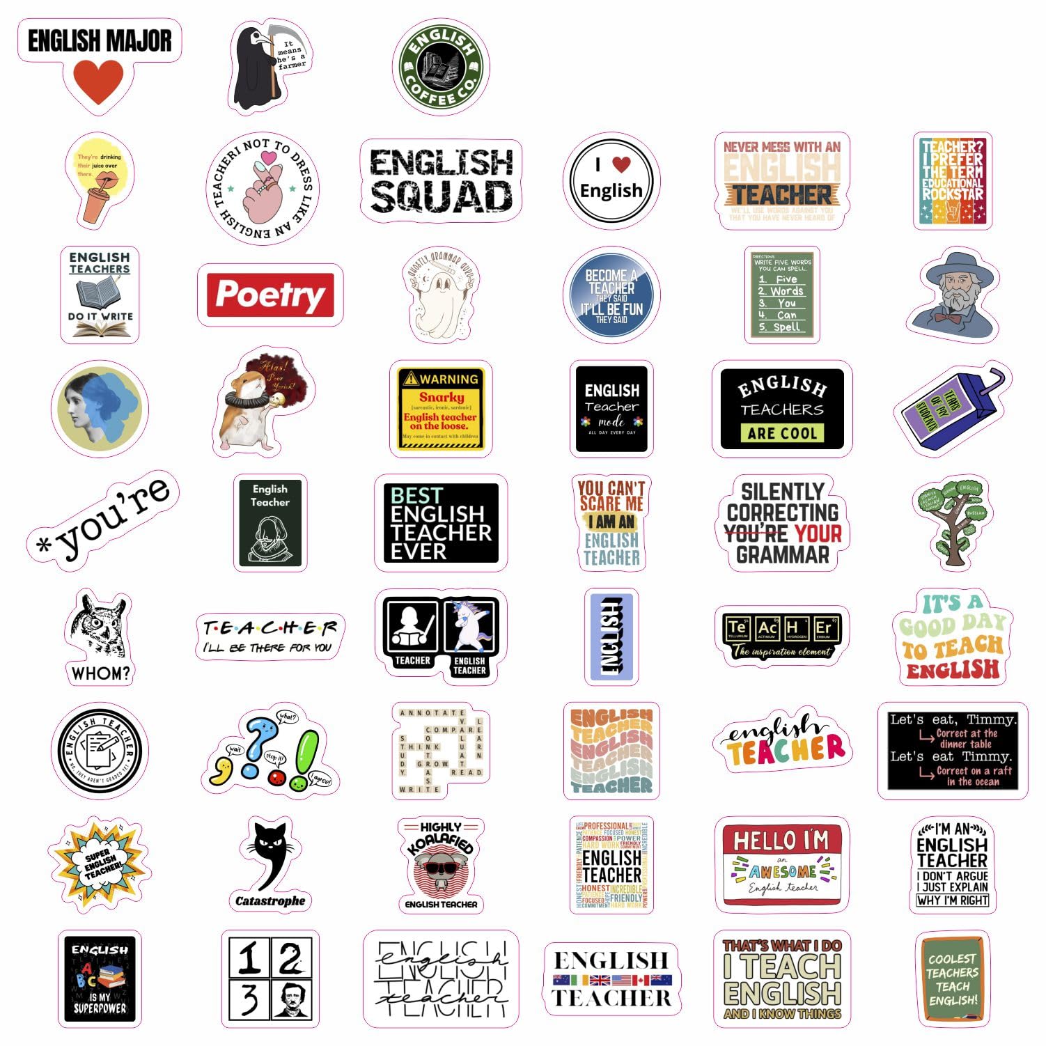 100Pcs English Teacher Stickers For Water Bottle And Laptop   English Teacher Party Favors & Decorations, Waterproof Vinyl Decal