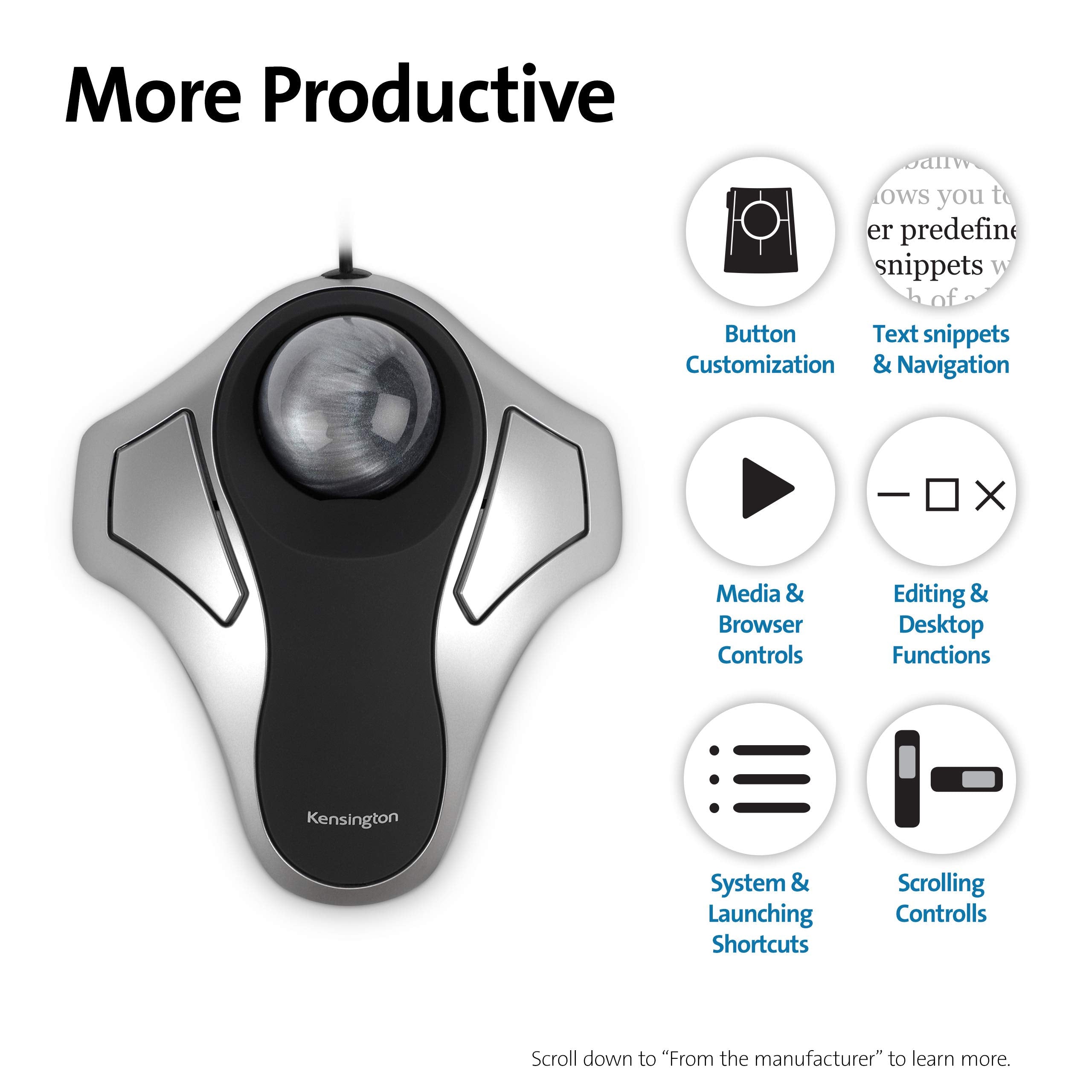 Kensington Orbit Trackball Mouse K64327F - Silver/Black, Ergonomic Design, Precision Control, Ideal for Home/Office Use