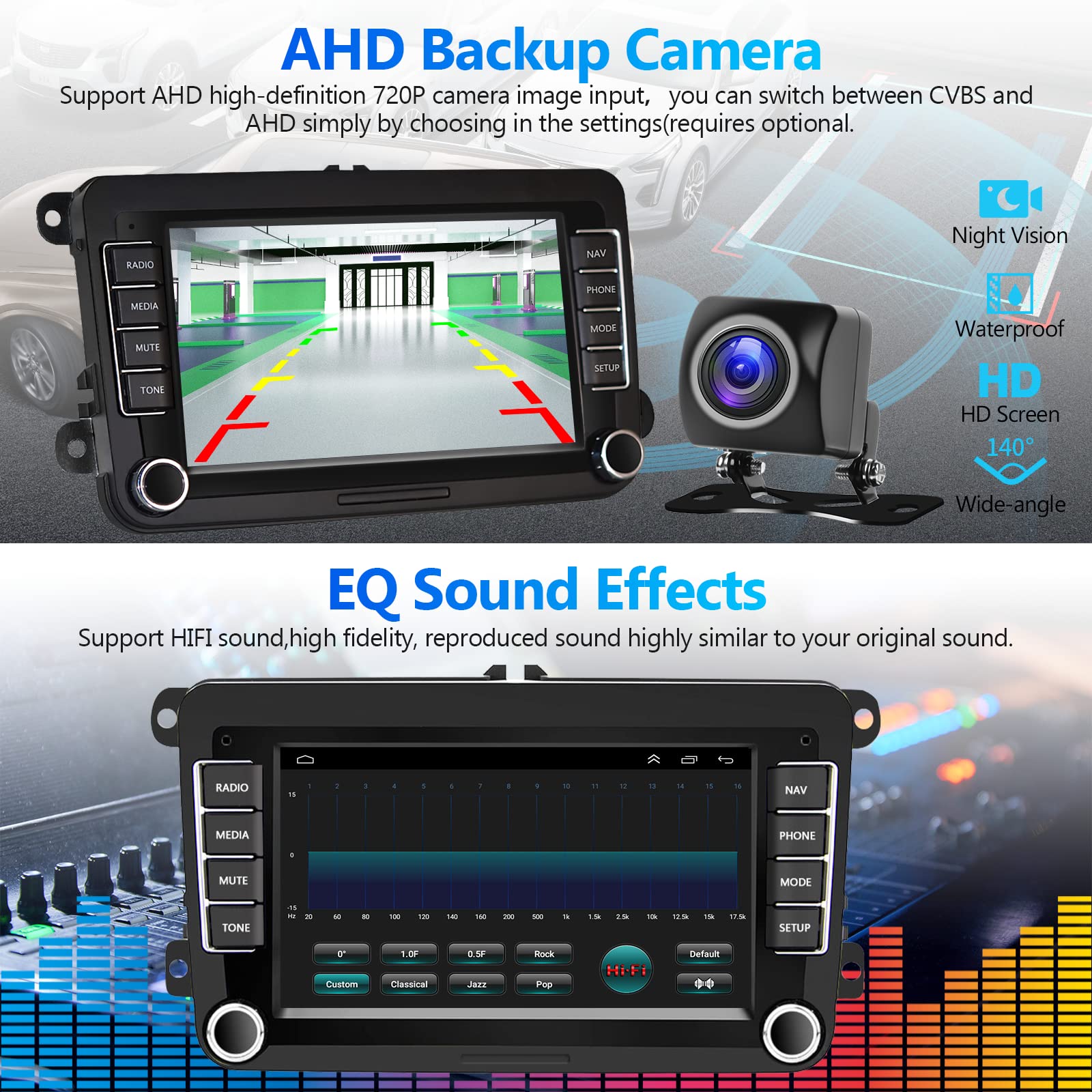 2+64G Android Car Stereo With Wireless Carplay/Android Auto For Vw Jetta Seat Passat Tiguan Cc Golf Skoda 7 Inch Touchscreen Headunit Gps Wifi Bluetooth Fm With Backup Camera For Volkswagen