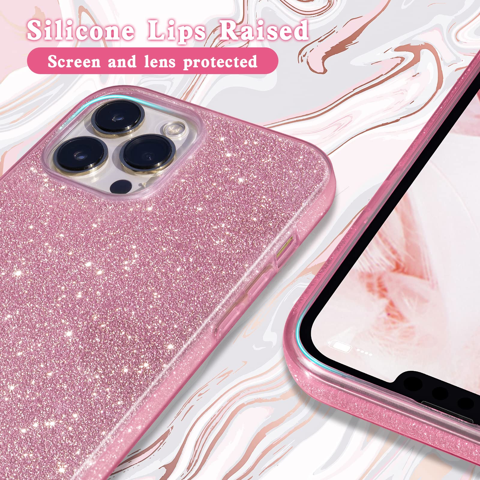 MATEPROX iPhone 13 Pro Case Bling Sparkle Protective TPU Pink 6.1 inch