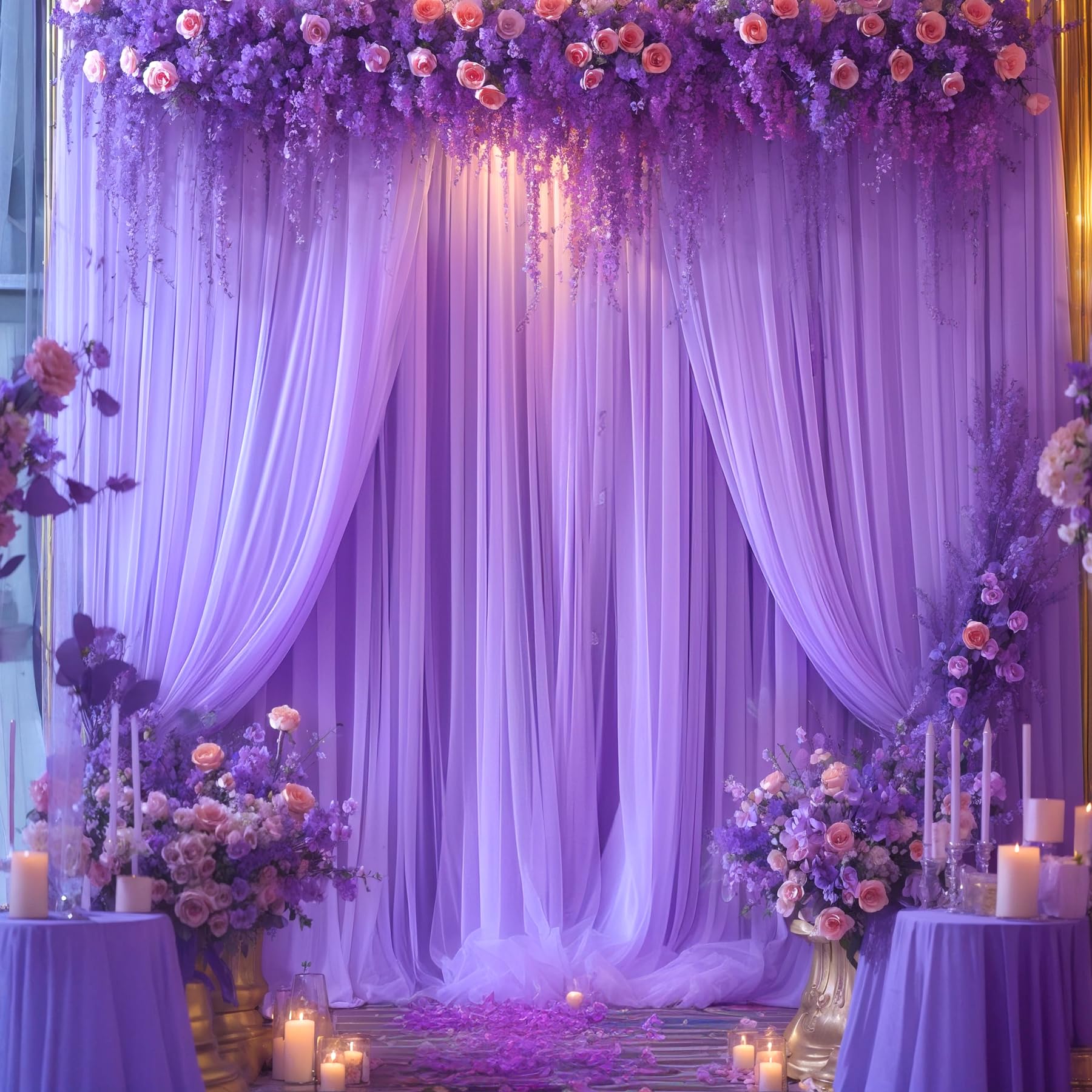 Purple Tulle Backdrop Curtain For Baby Shower Girls Birthday Party Purple Sheer Backdrop Drapes For Wedding Reception Photoshoot