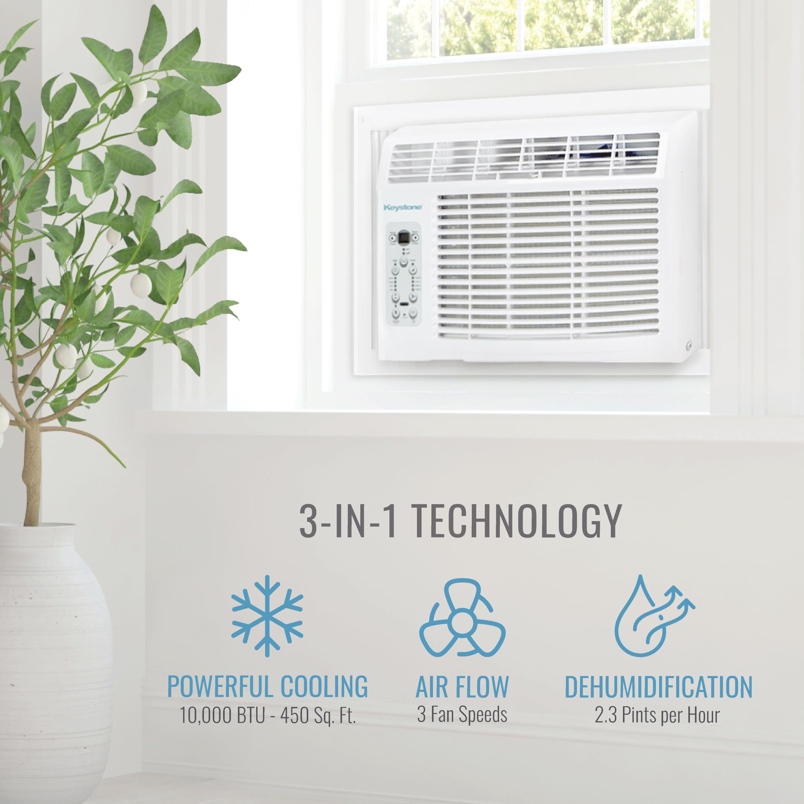 Keystone Lcd, Kstaw10Ce 10,000 Btu Window Mounted Air Conditioner Star Rating, Follow Me Remote Control, Energy Saver, Sleep Mod