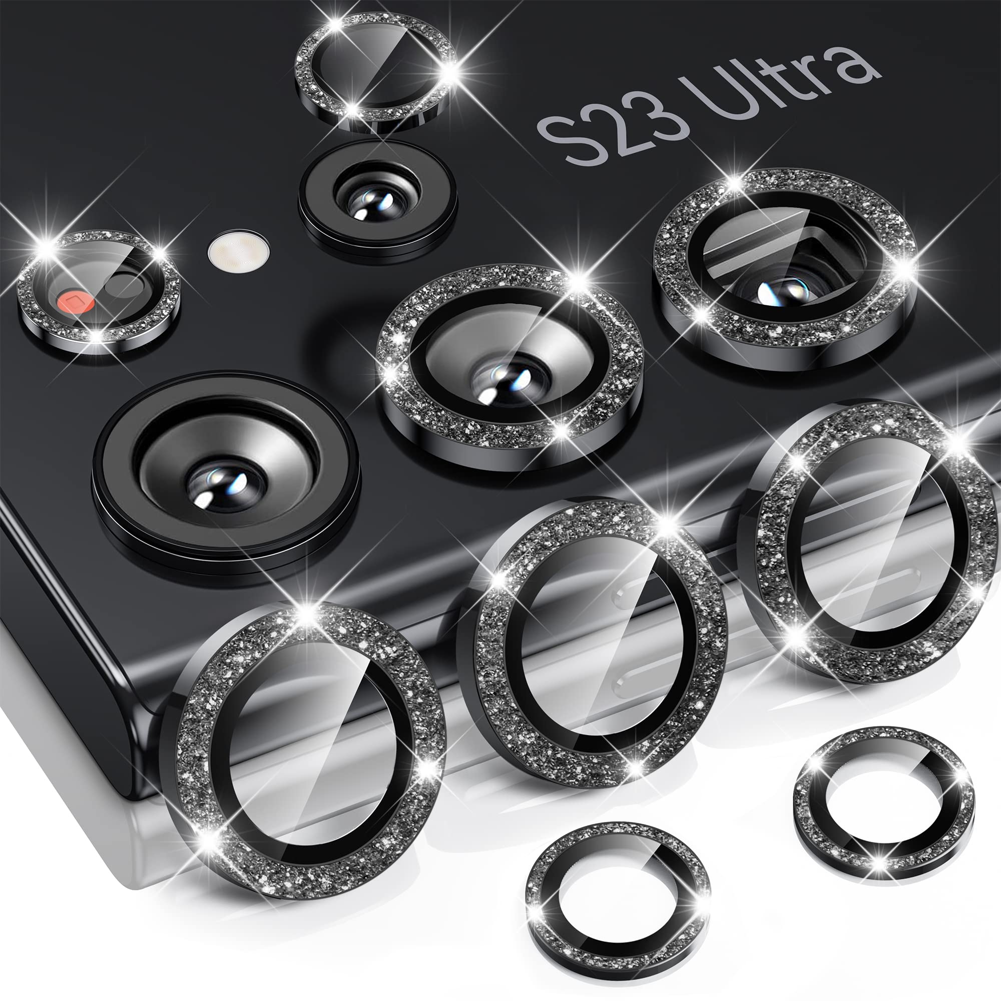 Hoerrye For Samsung Galaxy S23 Ultra Camera Lens Protector, Case Friendly, 9H Tempered Glass Anti Scratch, Space Titanium Milita