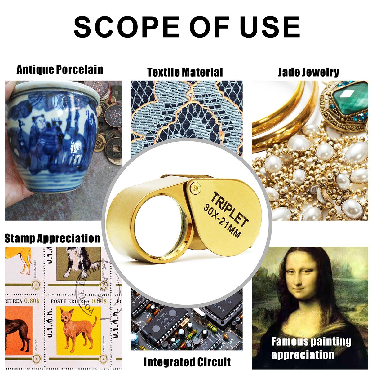 Qicheng&Lys 2 Pcs30 X 21Mm Glass Jeweler Loupe Loop Eye Magnifier Magnifying Magnifier Metal Body (Silber Und Gold)