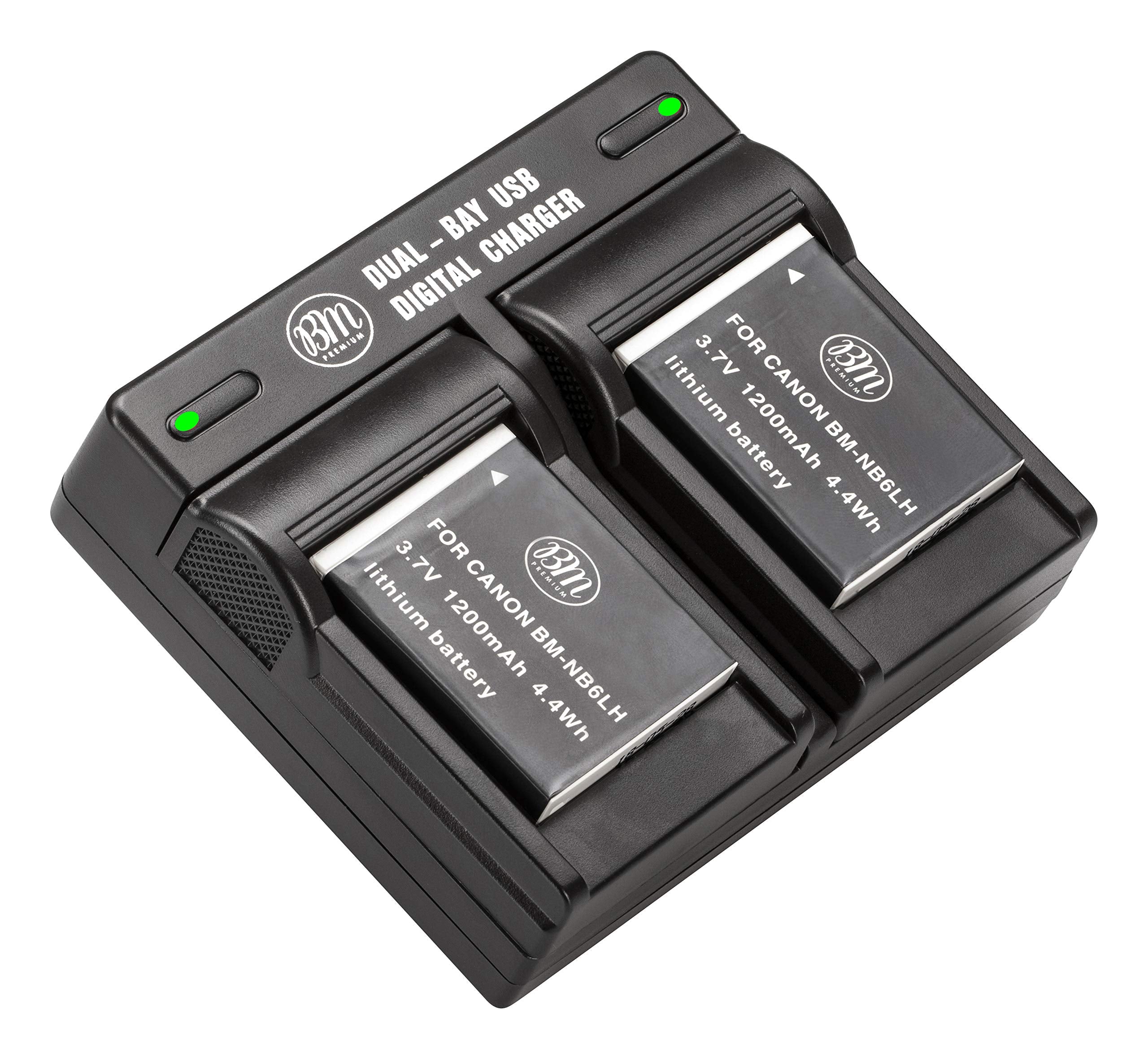 BM 2 Pack NB 6L, NB 6LH Batteries and Dual Battery Charger for Canon PowerShot S120, SX170, SX260, SX280, SX500, SX510, SX520, SX530, SX540, SX600, SX610, SX700, SX710, ELPH 500, D10, D20, D30 Camera