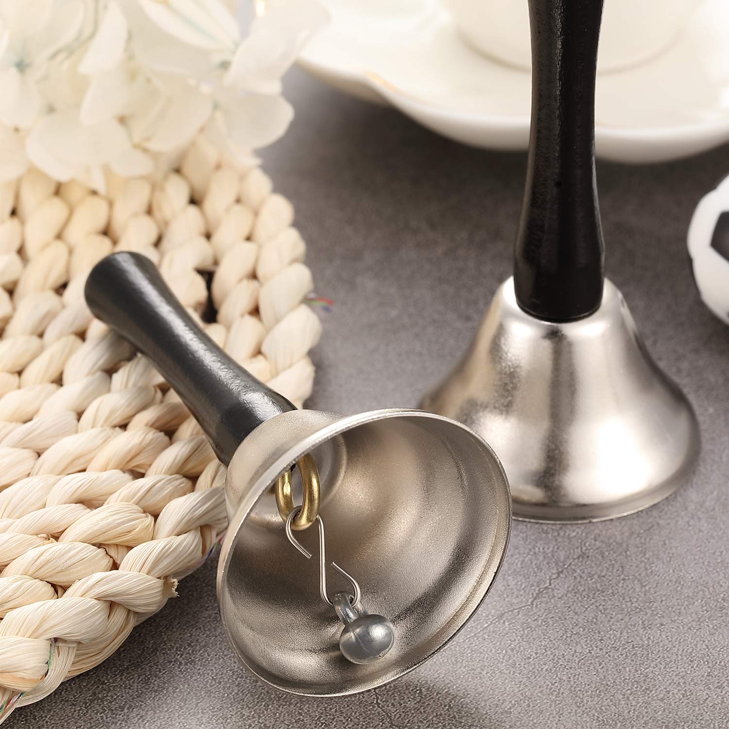 24 Pieces Hand Bells Steel Service Handbells Black Wooden Handle Diatonic Metal Bells Musical Percussion (Silver)