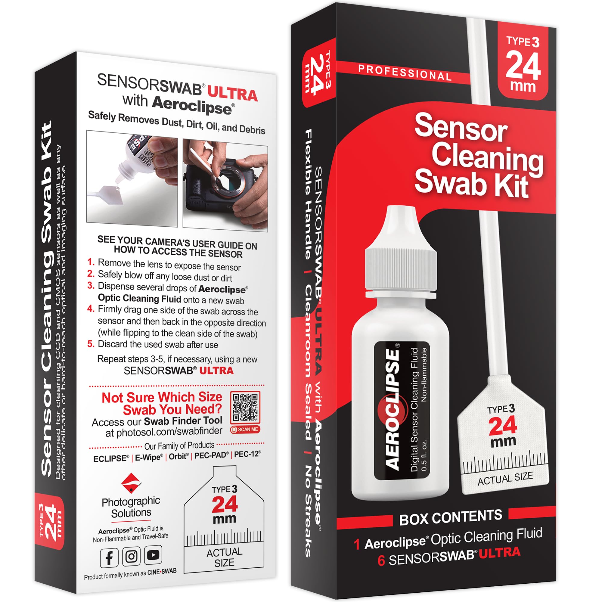 Sensor Cleaning Swab Kit   Aeroclipse Non Flammable Optic Cleaning Solution (0.5Oz/15Ml) + Type 3 Sensor Swab Ultra 24Mm (Pack O