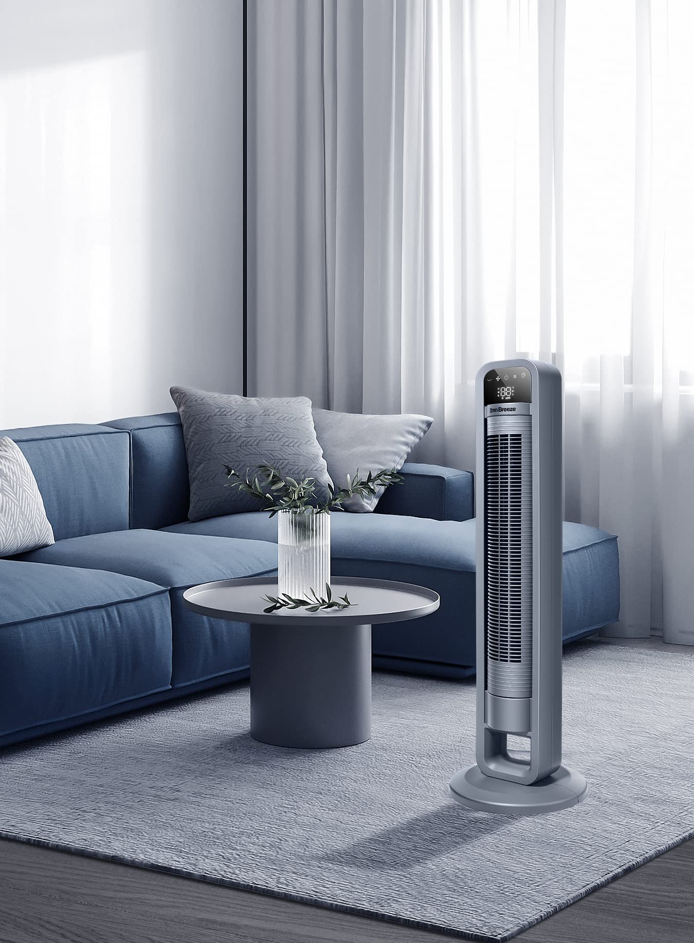 Omnibreeze Digital Electric Tower Fan, Inner Oscillation With Remote Control, Led Display, Standing Bladeless Floor Fans Cooling