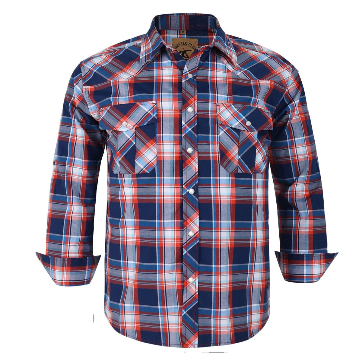 Coevals Club Mens Western Cowboy Long Sleeve Pearl Snap Casual Plaid Work Shirts (Red  Blue 15 Xl)