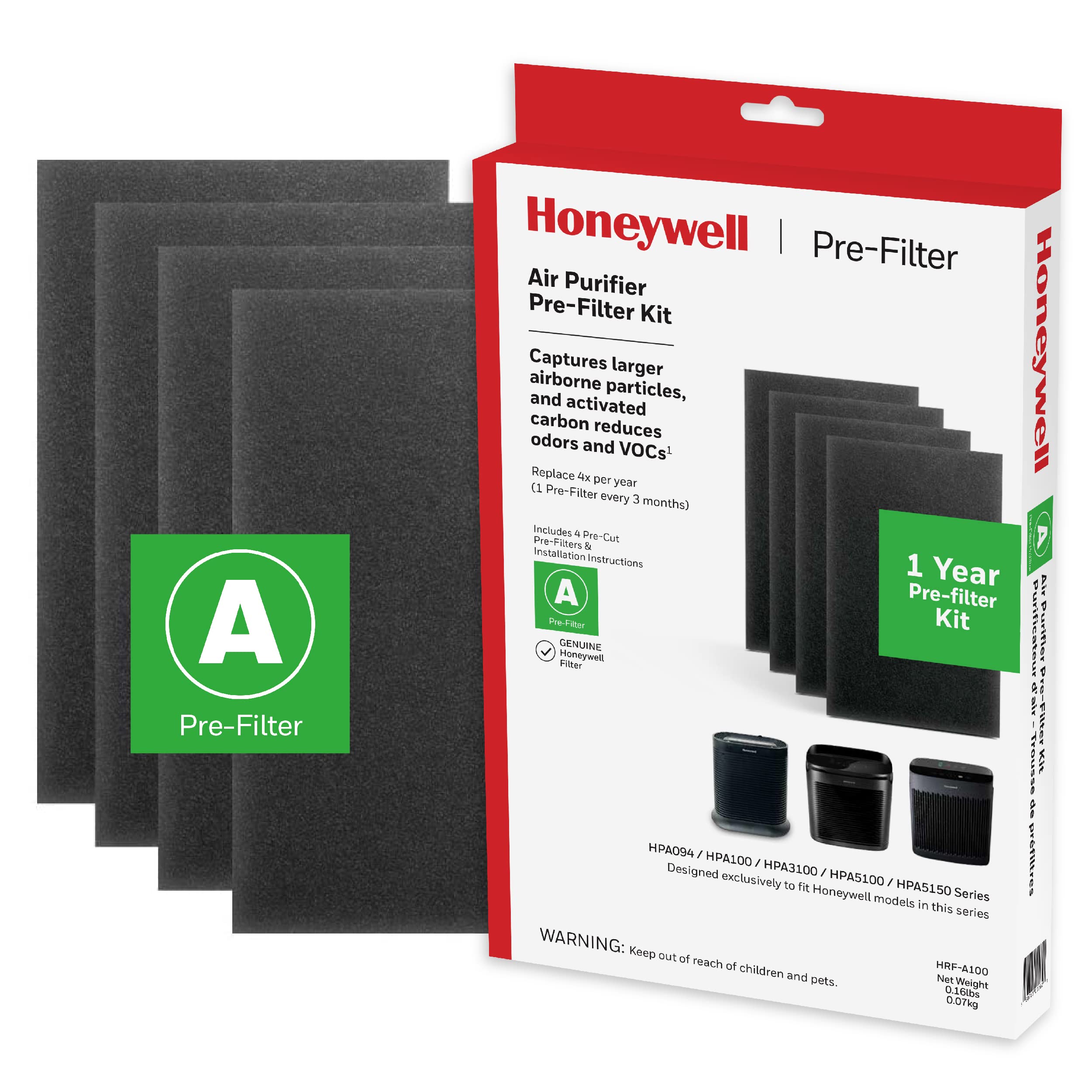 Honeywell Hrf A100 Air Purifier Pre Kit Filter, 4 Pack   Allergen Air Filter Targets Dust, Voc, Pet, Kitchen, And Wildfire/Smoke