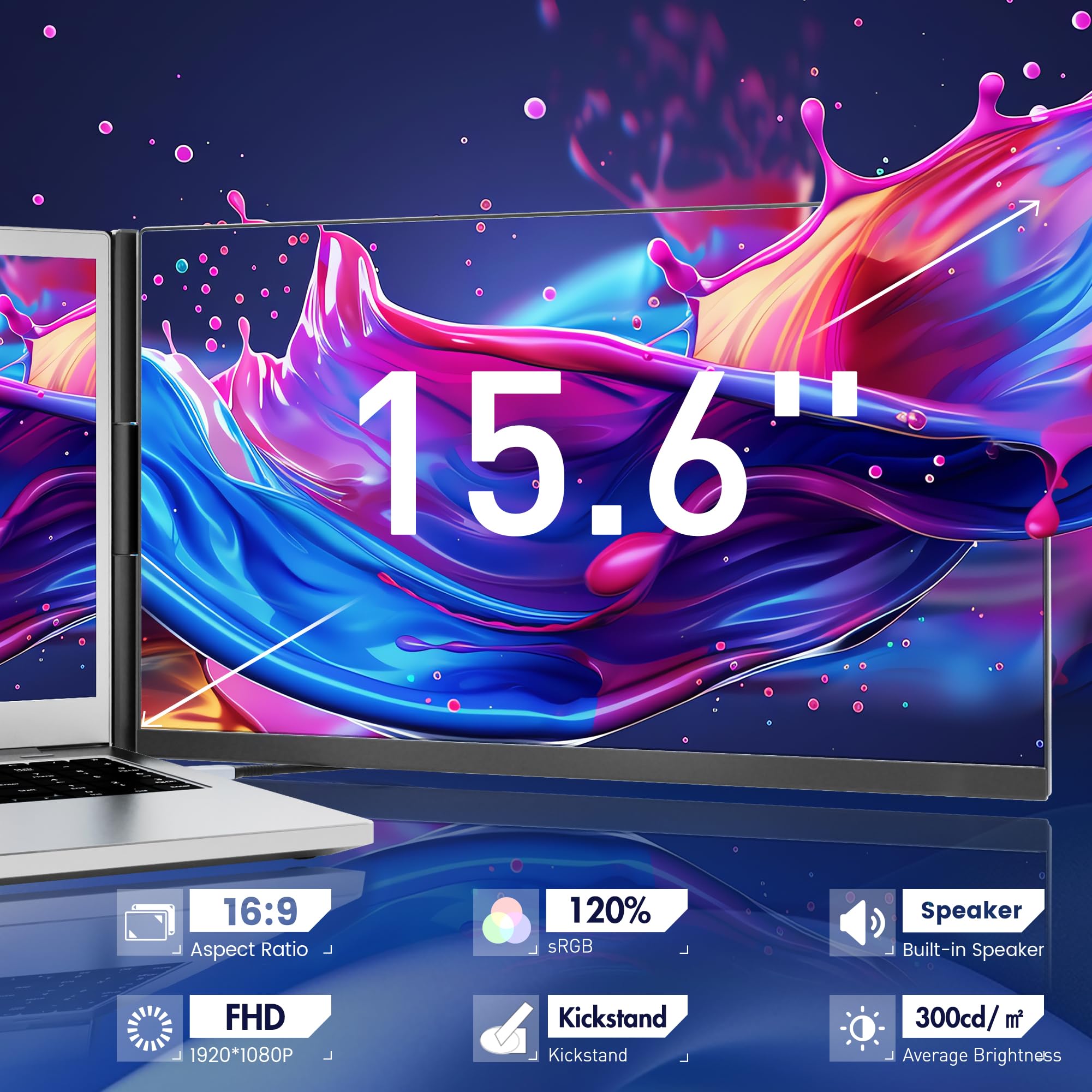 Domyfan 15.6 Laptop Screen Extender, 120% Srgb Fhd 1080P Ips Laptop Monitor Extender Dual Screen, Portable Monitor For Laptops 1