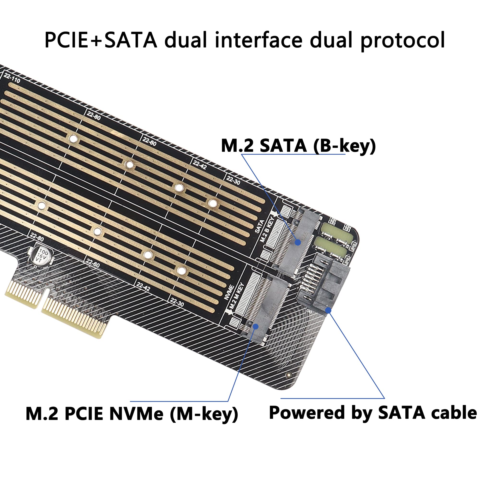 Gelrhonr M.2 Nvme Ssd To Pcie Adapter Card,M.2 Nvme(M Key) +Sata (B Key) Ssd Pcie 3.0 X4 X8 X16 Controller Expansion Card For 22