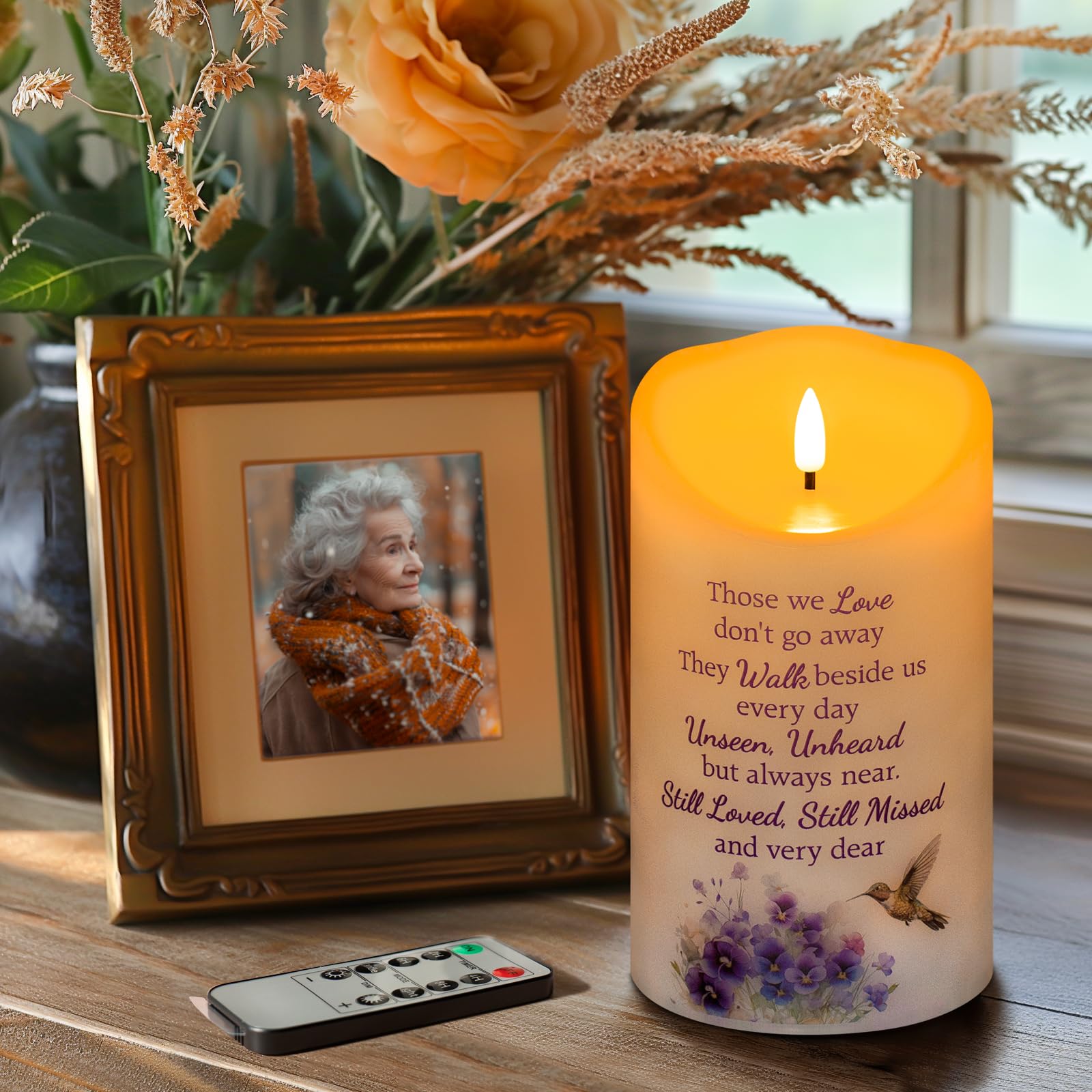 Hn Haiinaa Hummingbird Flameless Memorial Candle, Real Wax Led Light With Remote For Loss Of Loved One, Mother, Father   Remembr