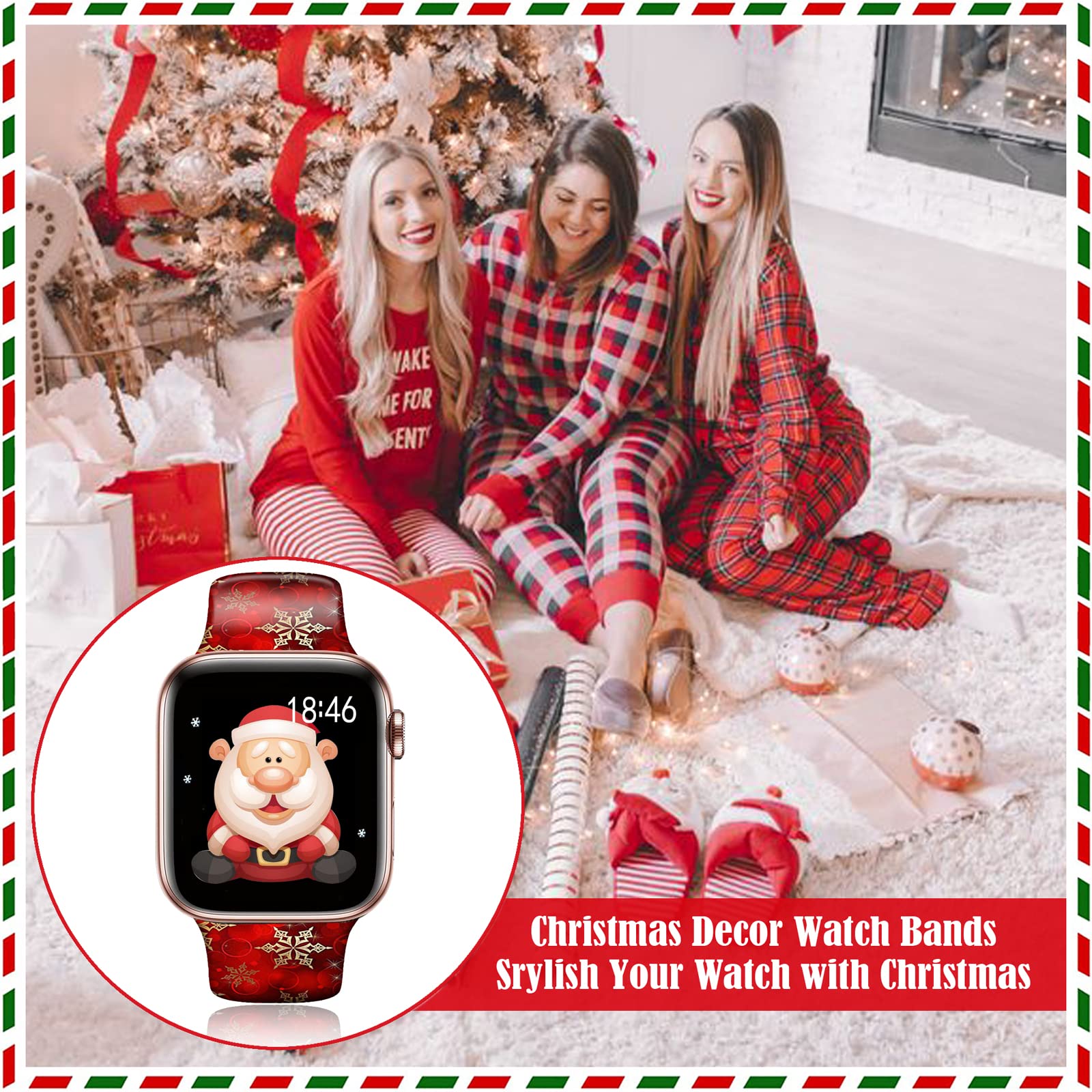 Ftfcase Red Snowflake Christmas Watch Bands Compatible With Apple Watch 41Mm 40Mm 38Mm, Flower Printed Soft Silicone Sport Strap