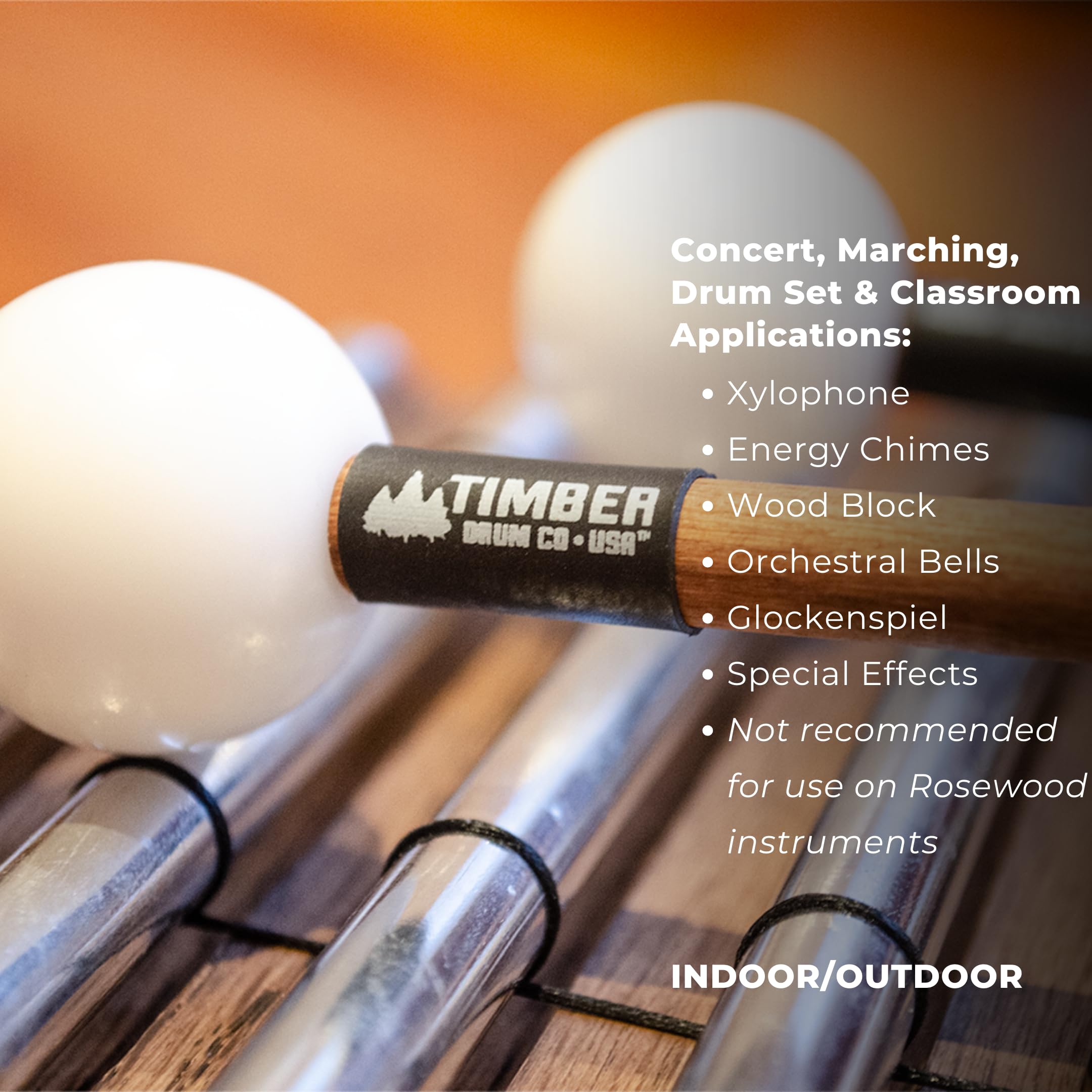 Timber Drum Co. T2Hp, Made In U.S.A. Pair Of Hard Polymer Mallets For Energy Chime, Xylophone, Wood Block, And Bells