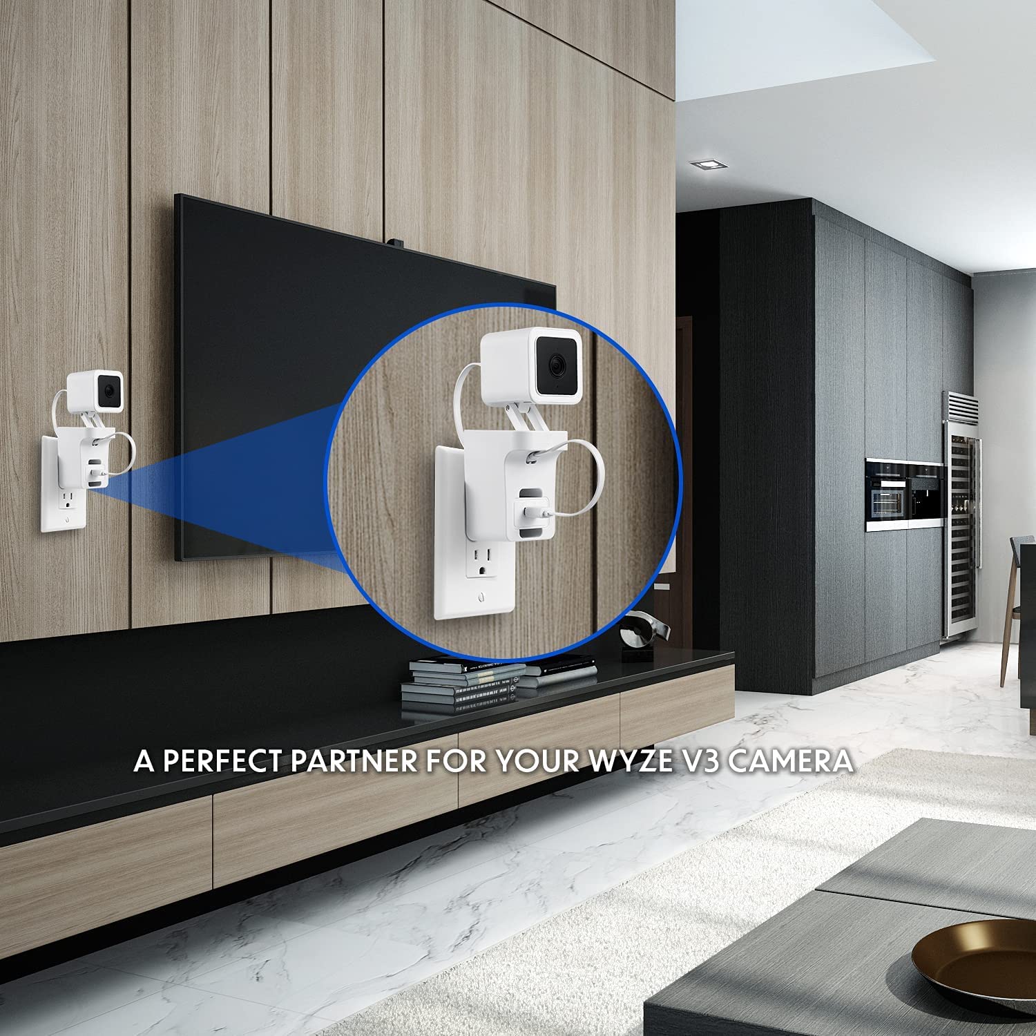 Wasserstein Ac Outlet Wall Mount Compatible With Wyze Cam V3   Reliable Mounting Alternative For Your Cameras (White)