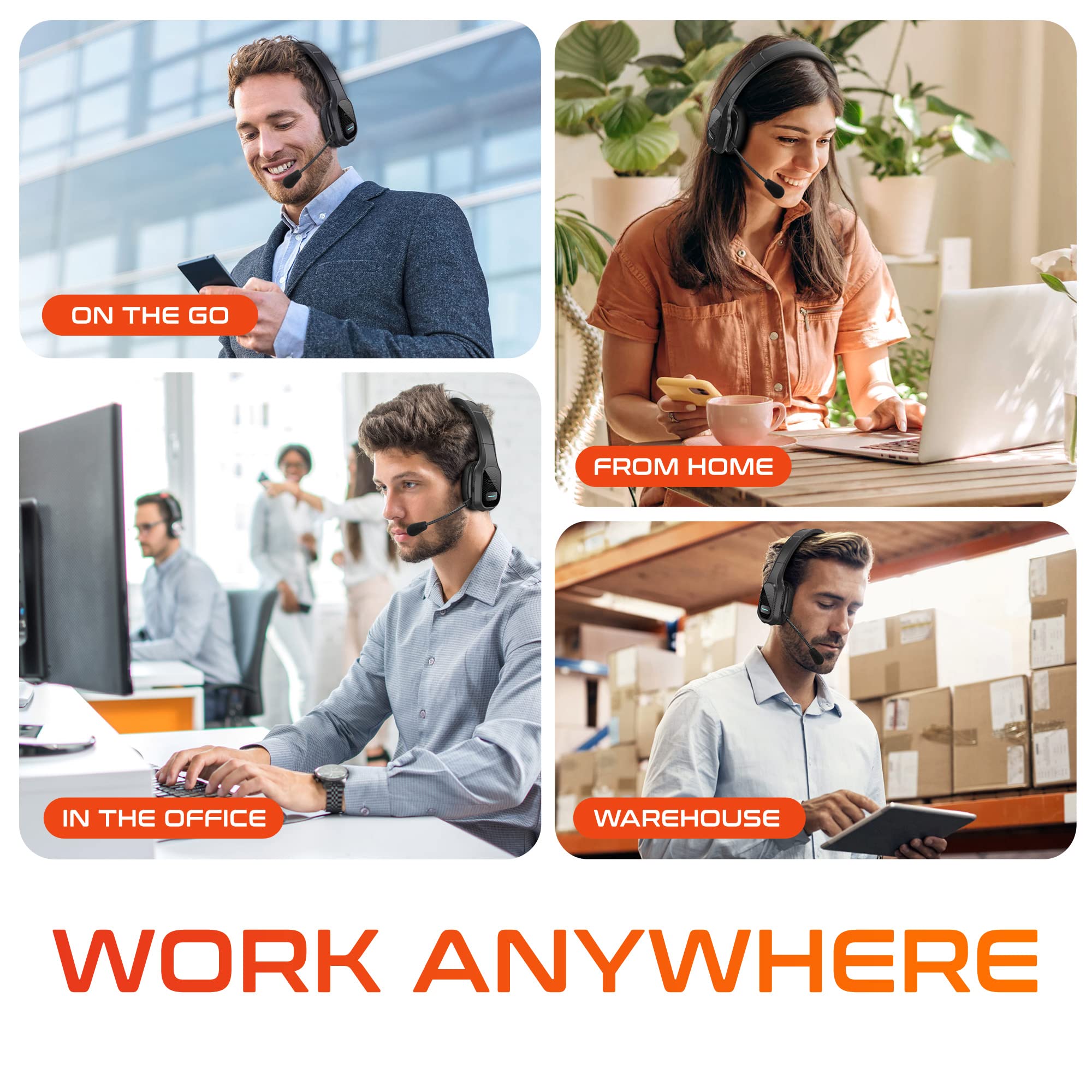 Delton Wireless Computer Headset With Usb Dongle, Trucker Bluetooth Headset With Noise Canceling Mic, 35Hrs Talk Time, Wireless