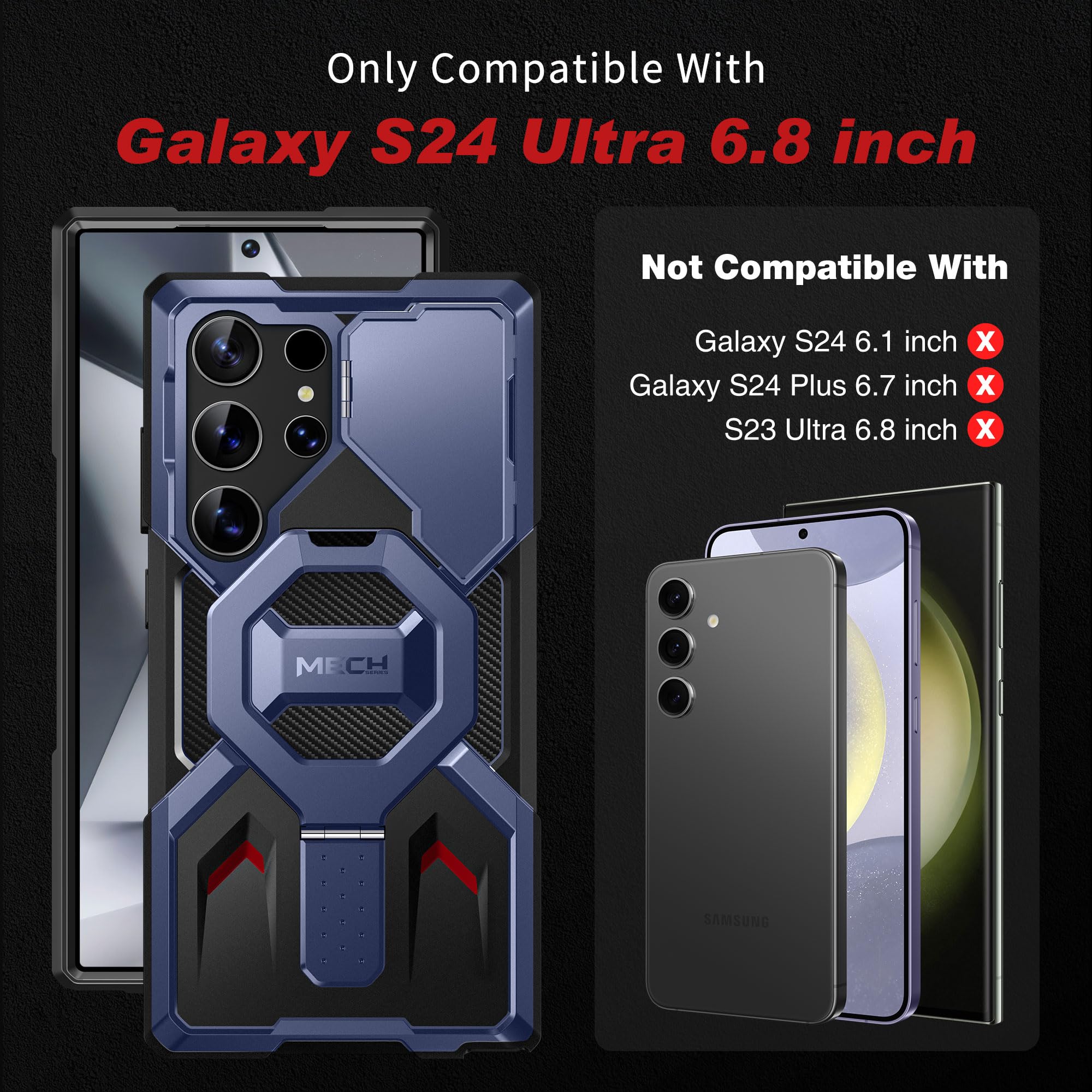 Tongate For Samsung Galaxy S24 Ultra Case Compatible With Magsafe, [Ring Stand & Camera Cover Kickstand]Drop Shockproof Rugged P