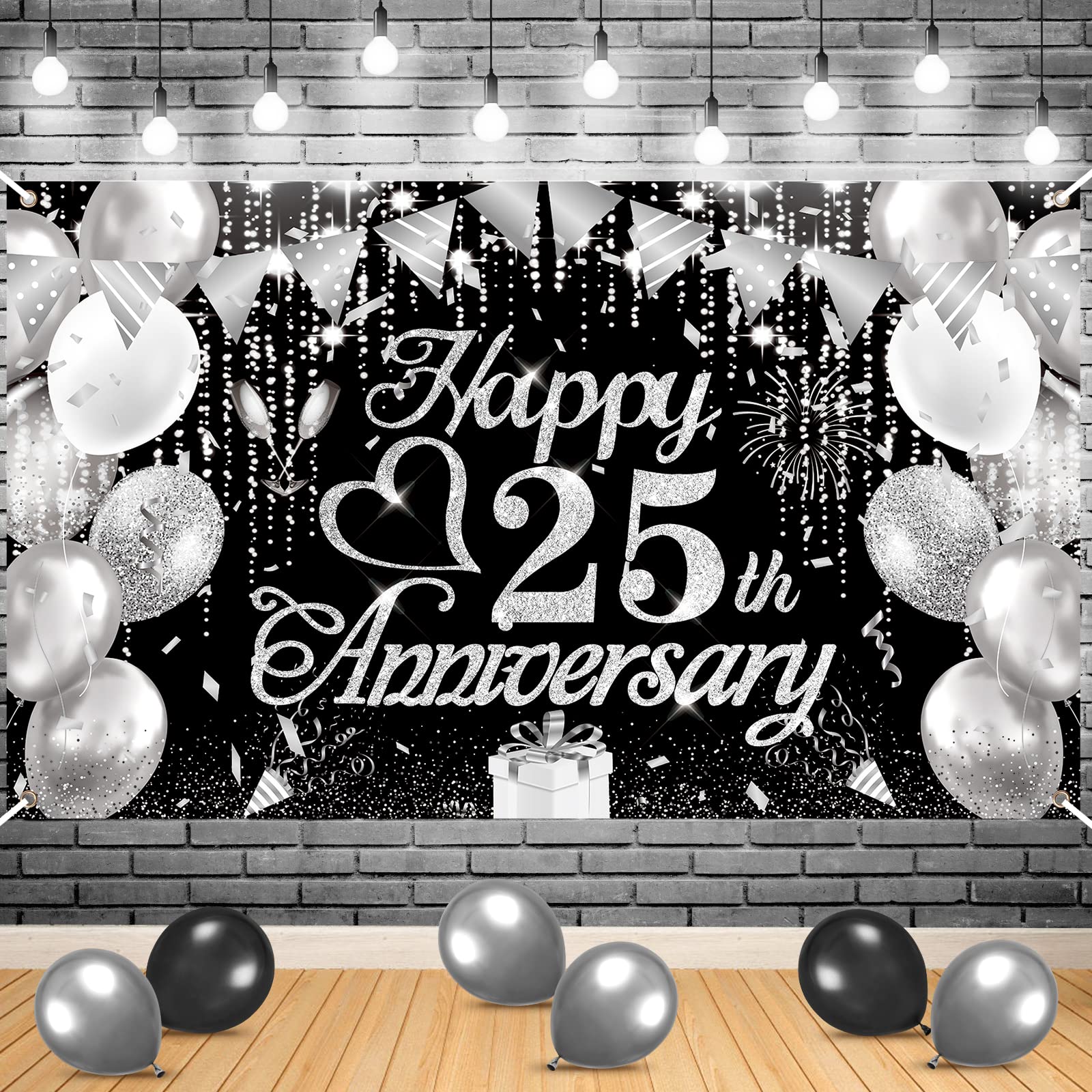 25Th Wedding Anniversary Decorations Black Silver Happy 25Th Anniversary Banner 25Th Wedding Anniversary Banner For 25Th Anniver