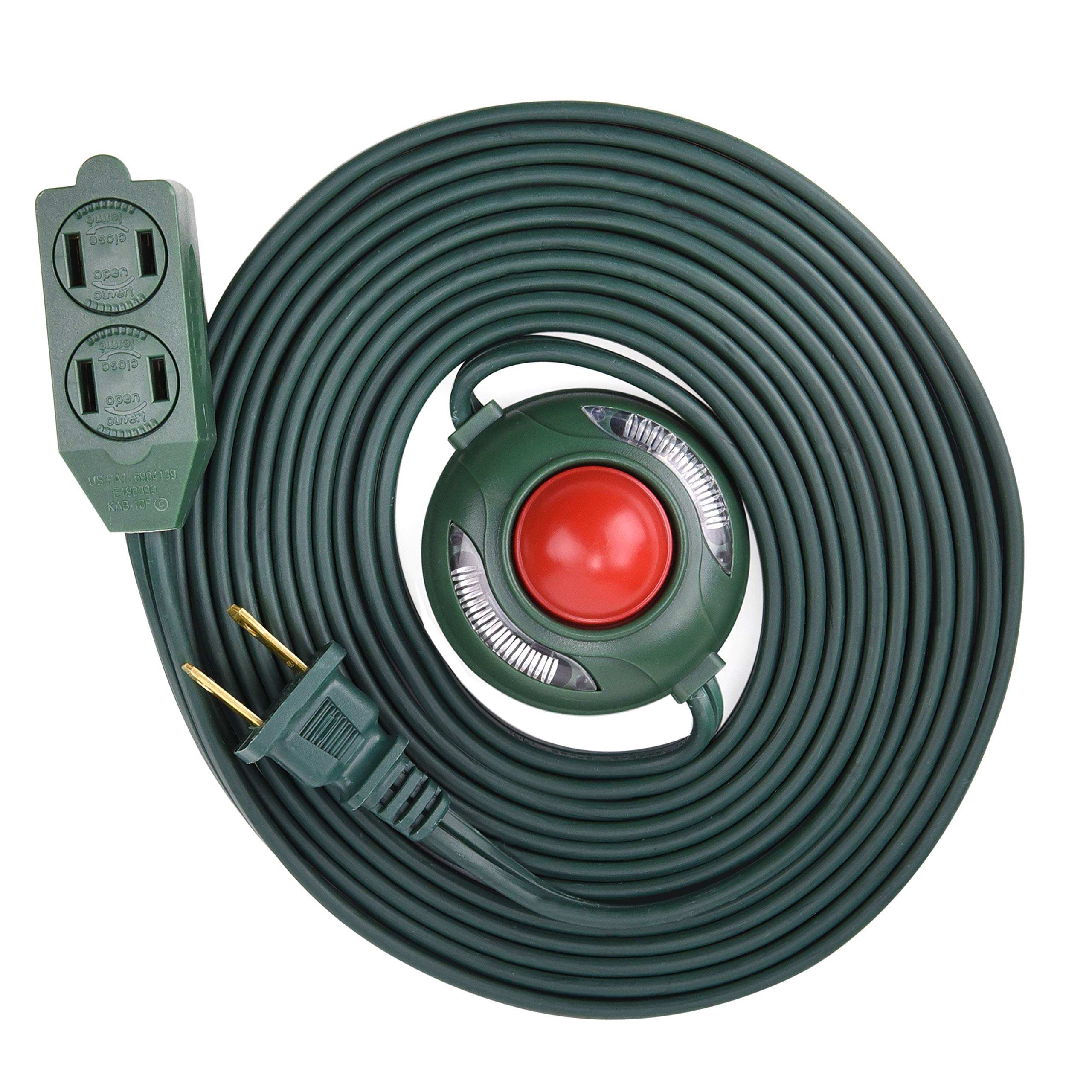 3 Outlet Extension Cord With Hand/Foot Switch And Light Indicator With Safety Twist Lock, 16/2, 8 Feet Green, Ul Listed
